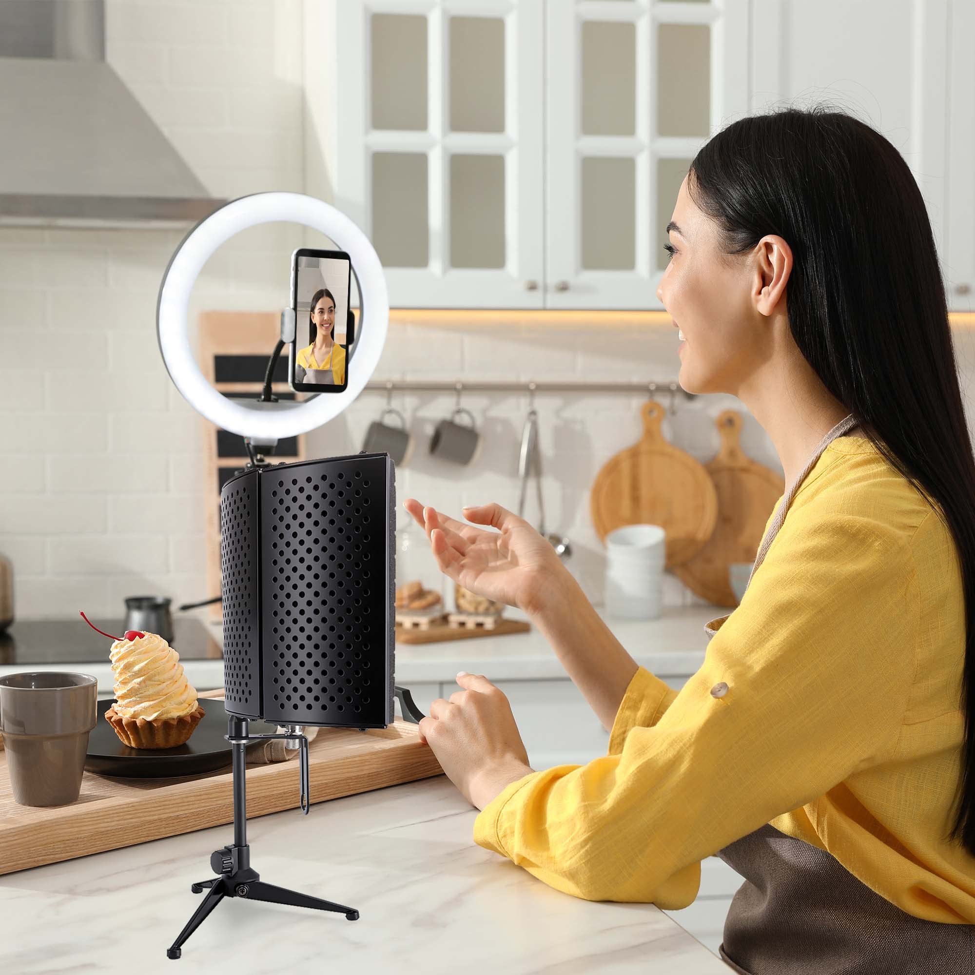 Pyle Sound Isolation Recording Booth Shield - 2'' Thick Foldable Studio Microphone Dampening Filter Foam Cube, Audio Acoustic No