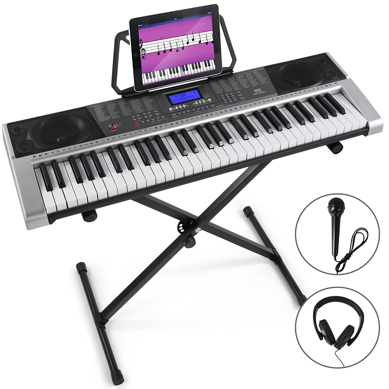 MUSTAR 61 Key Piano Keyboard, MEK-300 Electric Keyboard Piano with Stand, Full Size Keyboards Piano 61 Key for Beginners, LCD Sc