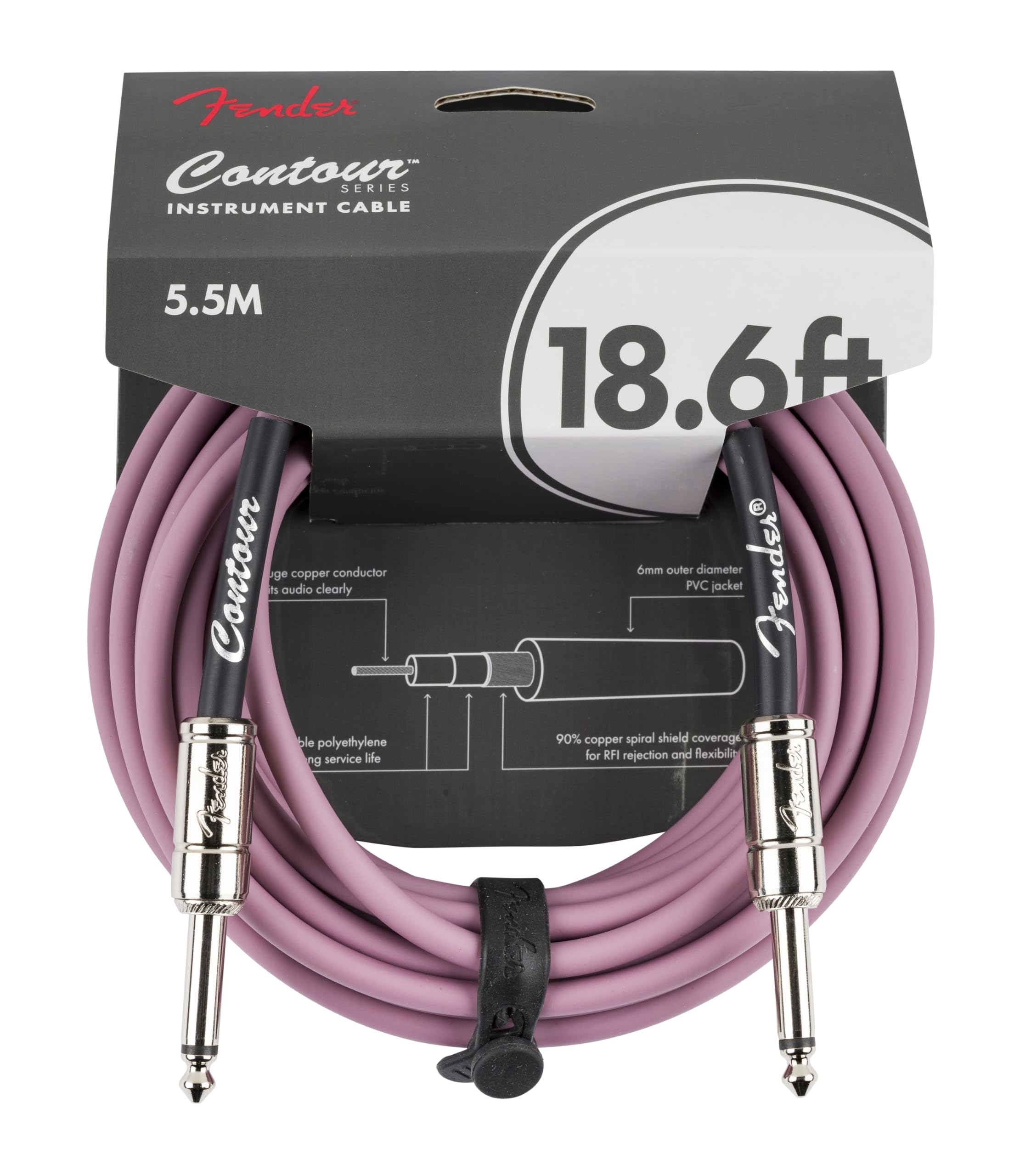 Fender Contour Instrument Cable, Guitar Cable, Guitar Accessories, Straight/Straight, Burgundy Mist, 18.6 Ft