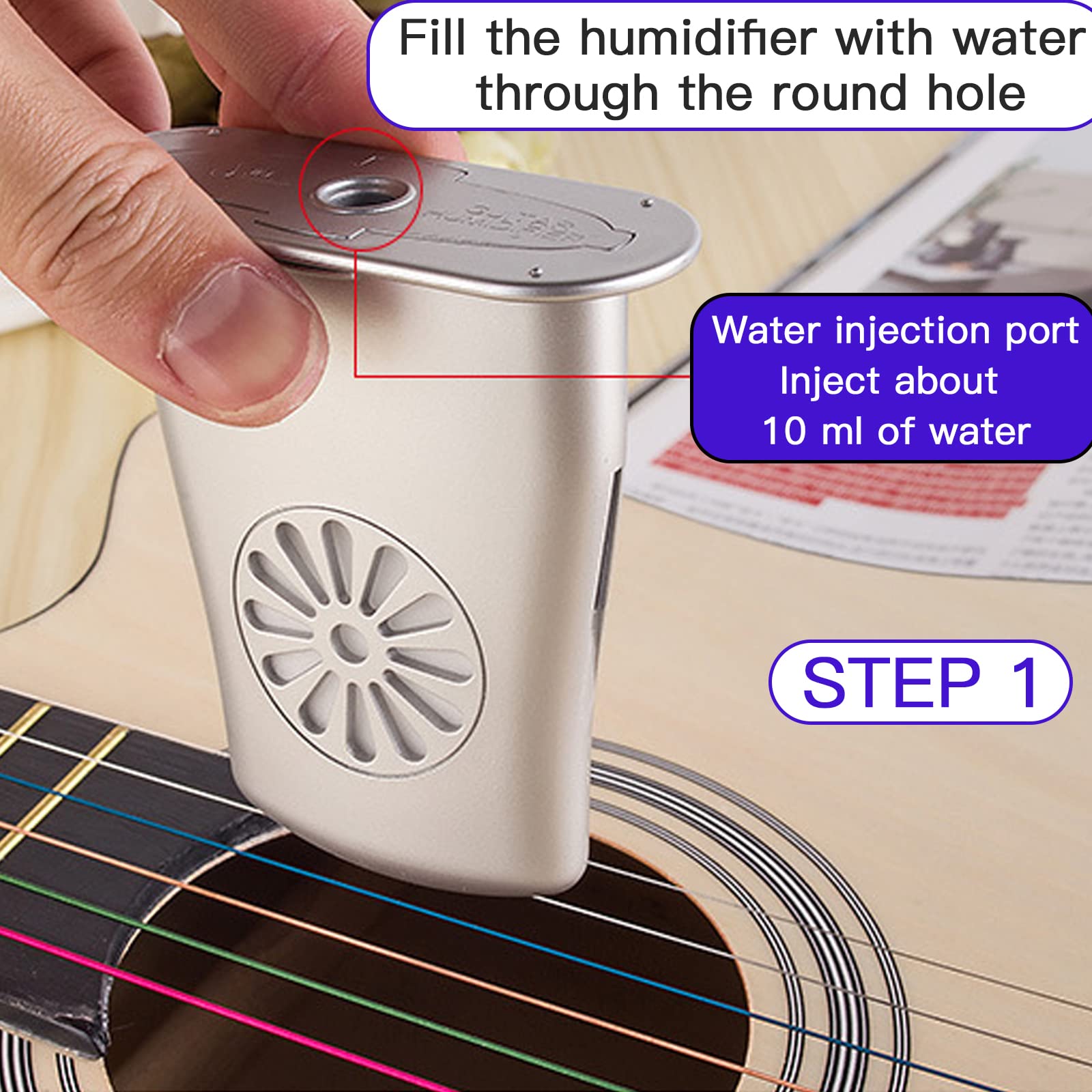 Cheerock 4Pcs Silver Guitar Soundhole Humidifier Silent Running Guitar Maintenance Tool for Acoustic Guitar