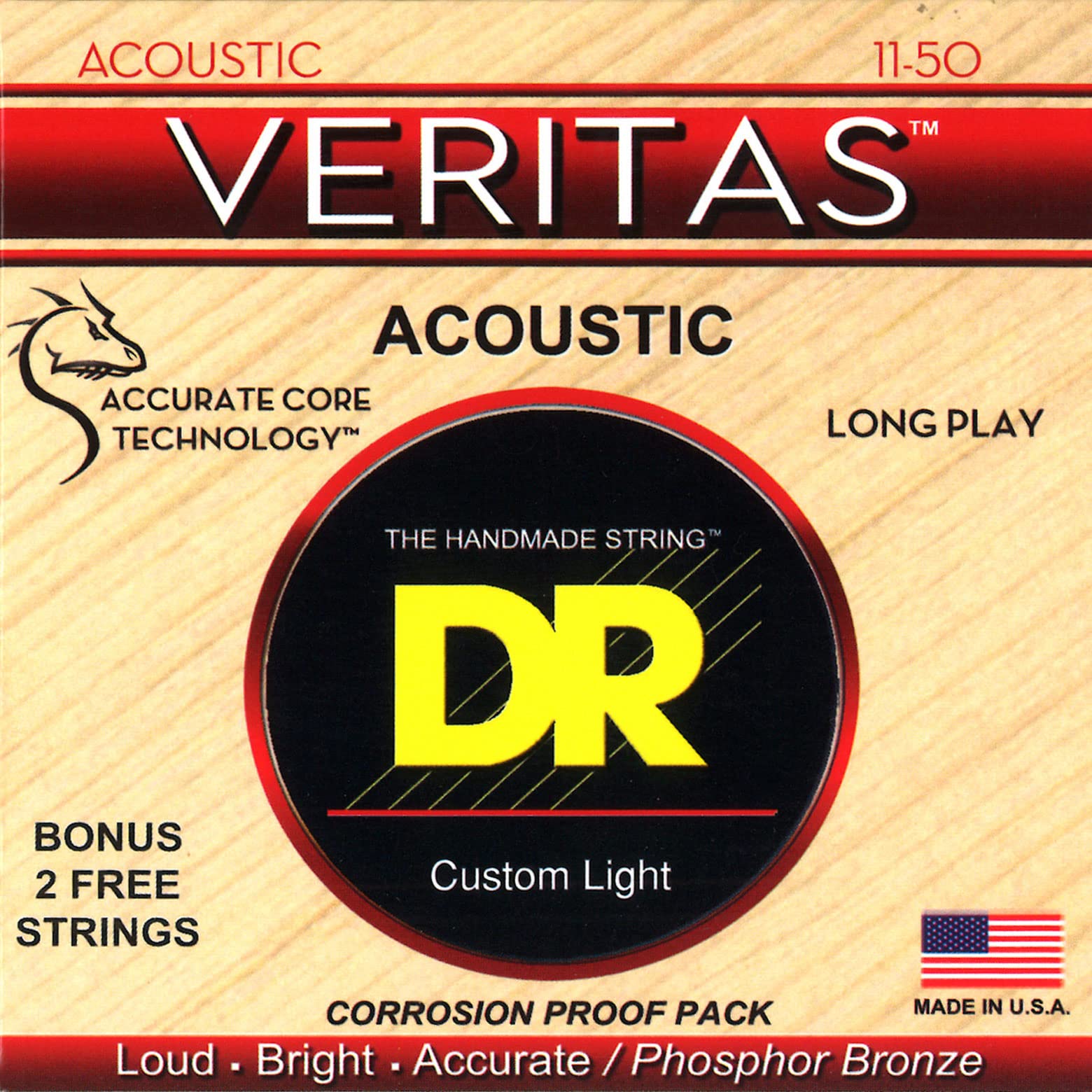 Dr Strings Vta-11 Veritas Phosphor Bronze Acoustic Guitar String 11-50 Custom Light