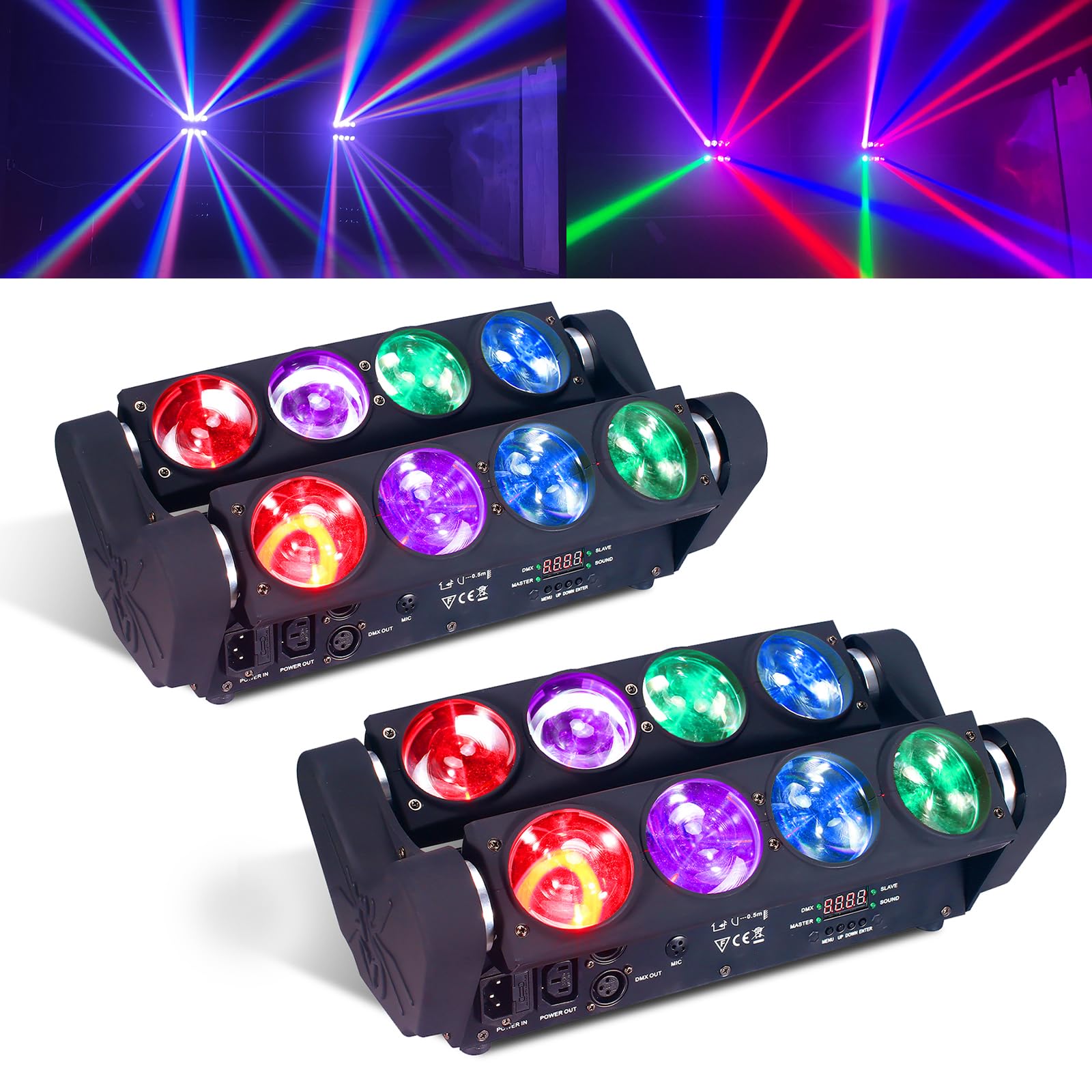 8X15W Spider Moving Head Light Led Rgbw 4In1 Portable Stage Light, Strobe Party Beam Dj Lighting Dmx 512 & Sound Activated For K