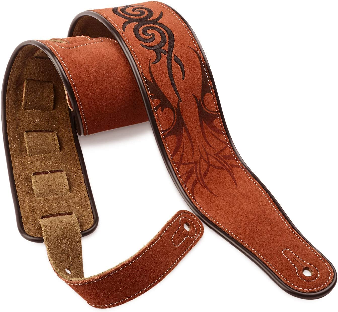 Dulphee Leather Guitar Strap, 2.8 Inches Width Suede Guitar Strap For Bass, Electric Guitar And Acoustic Guitar (Brown Tribal)
