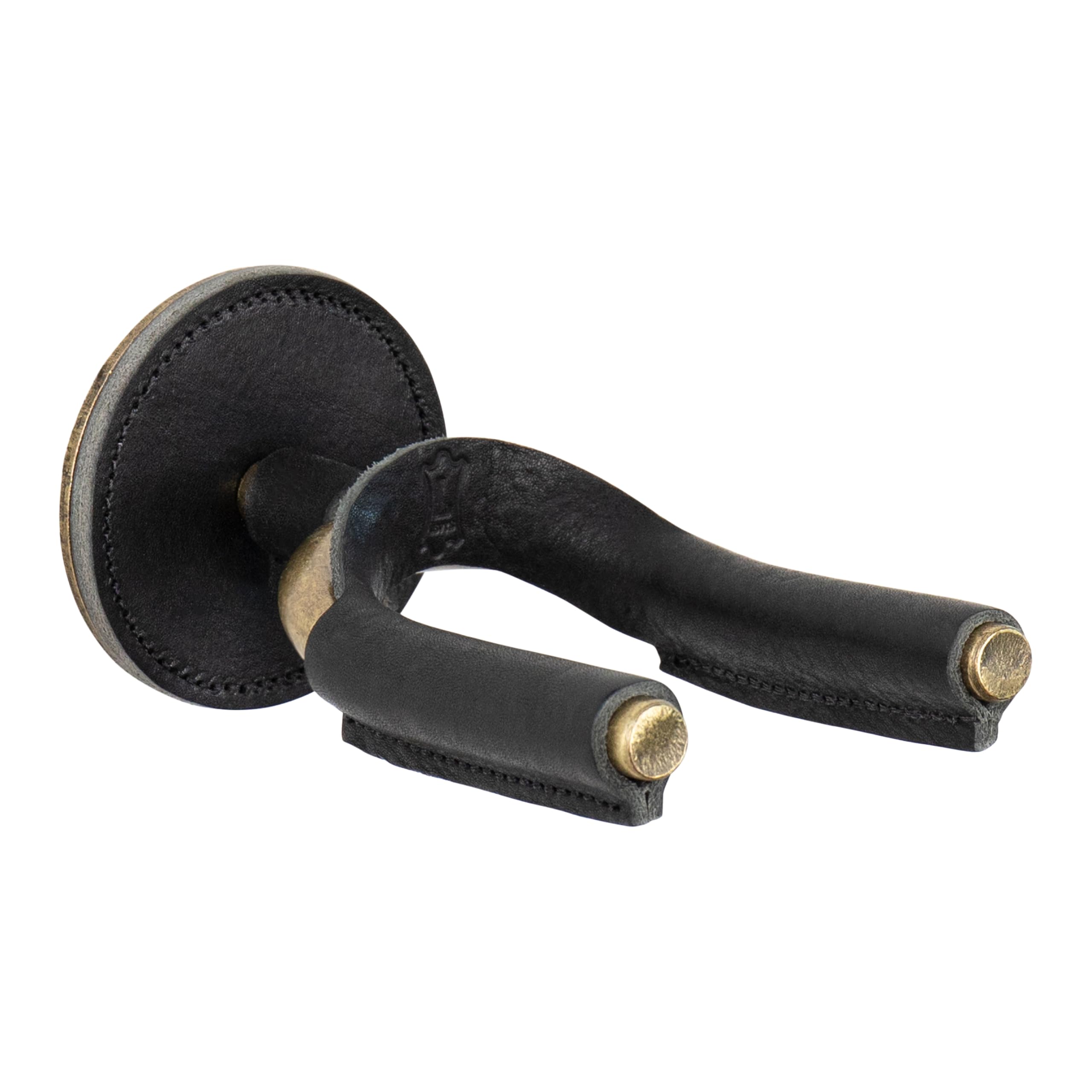 Levys Leathers Forged Steel Guitar Hanger; Brass Metal with Black Veg-Tan Leather Yoke Wraps (LVY-FGHNGR-BRBK)