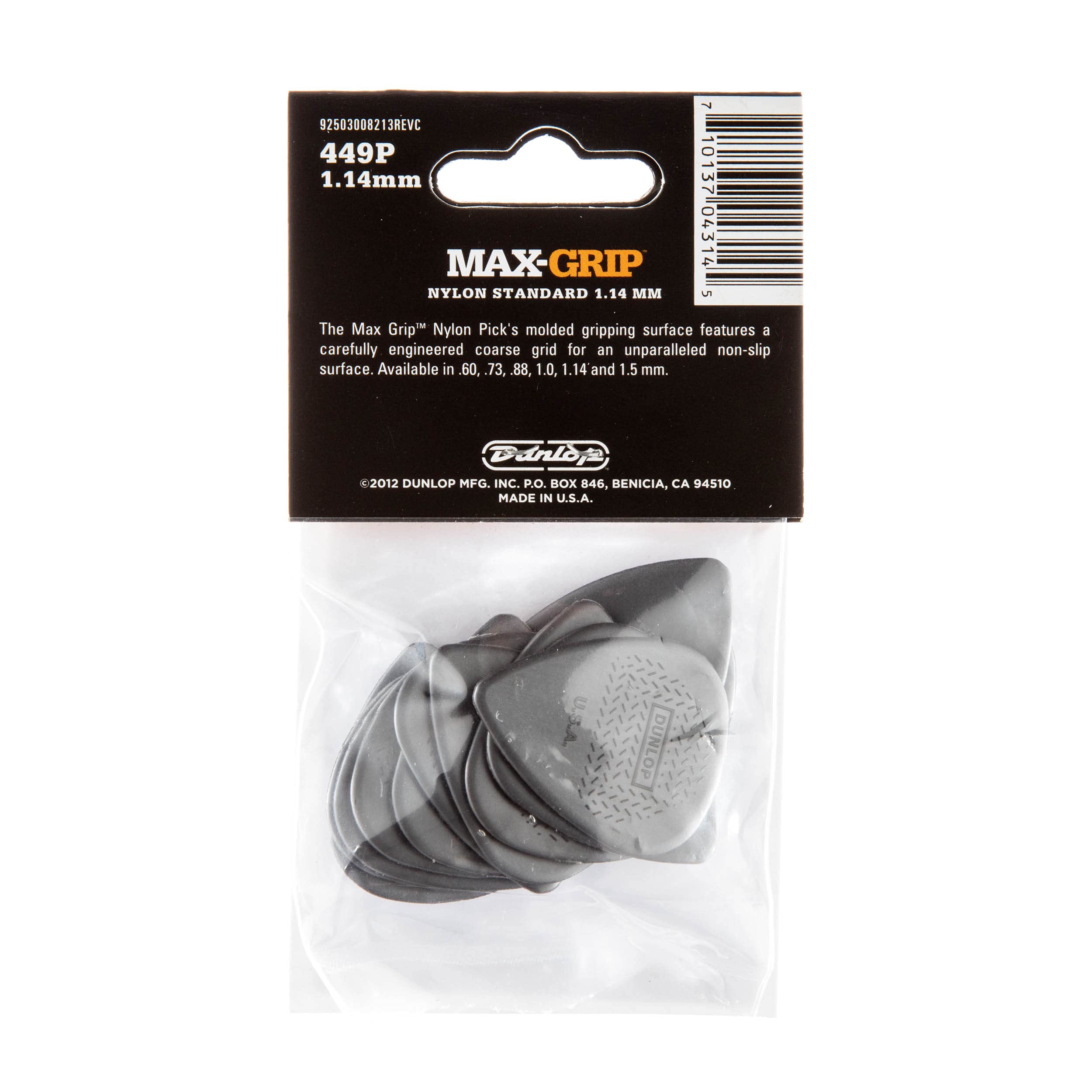 Jim Dunlop Max-Grip Nylon Standard, Carbon, 1.14mm, 12/Player's Pack