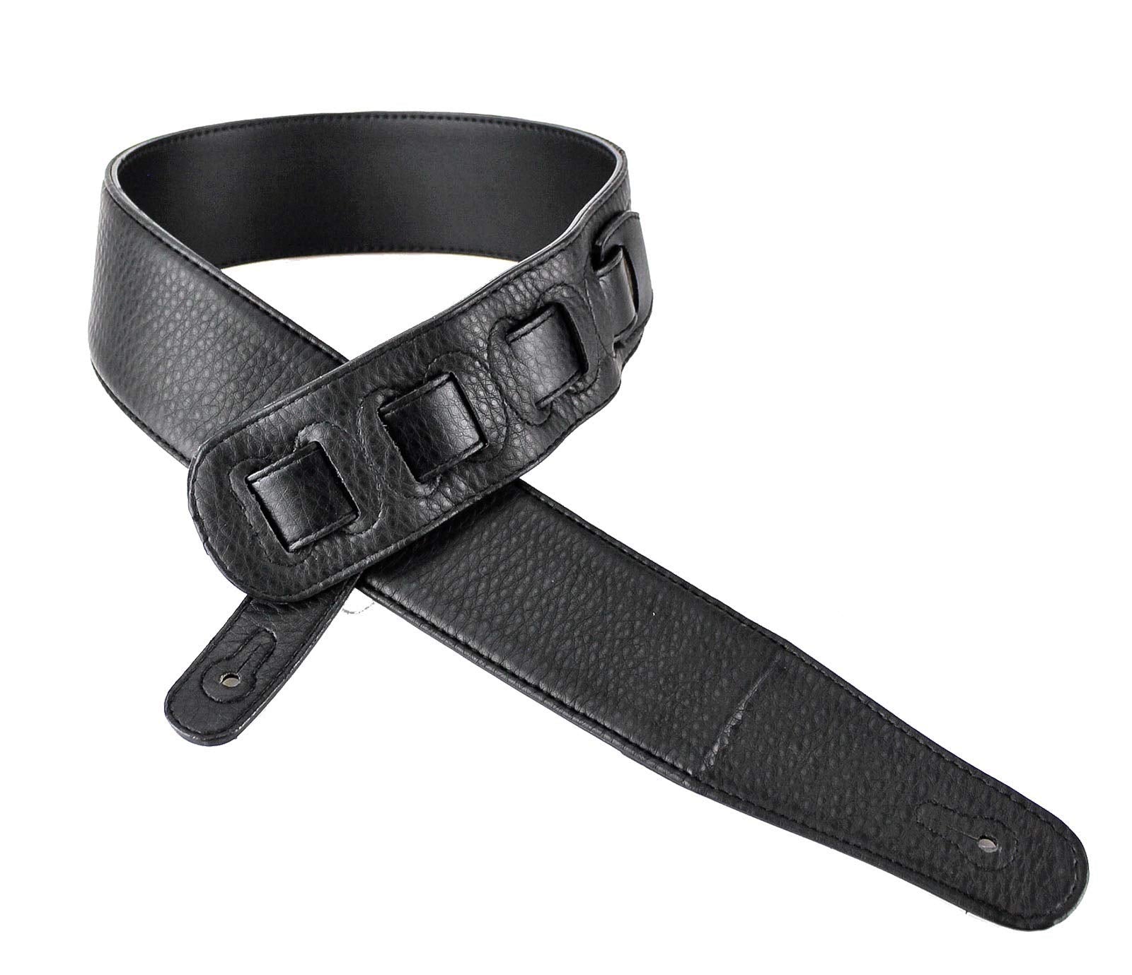 Walker & Williams CVG-21 Black Padded Leather Guitar Strap Hand Tooled Christian Rose & Cross For Acoustic, Electric, And Bass G