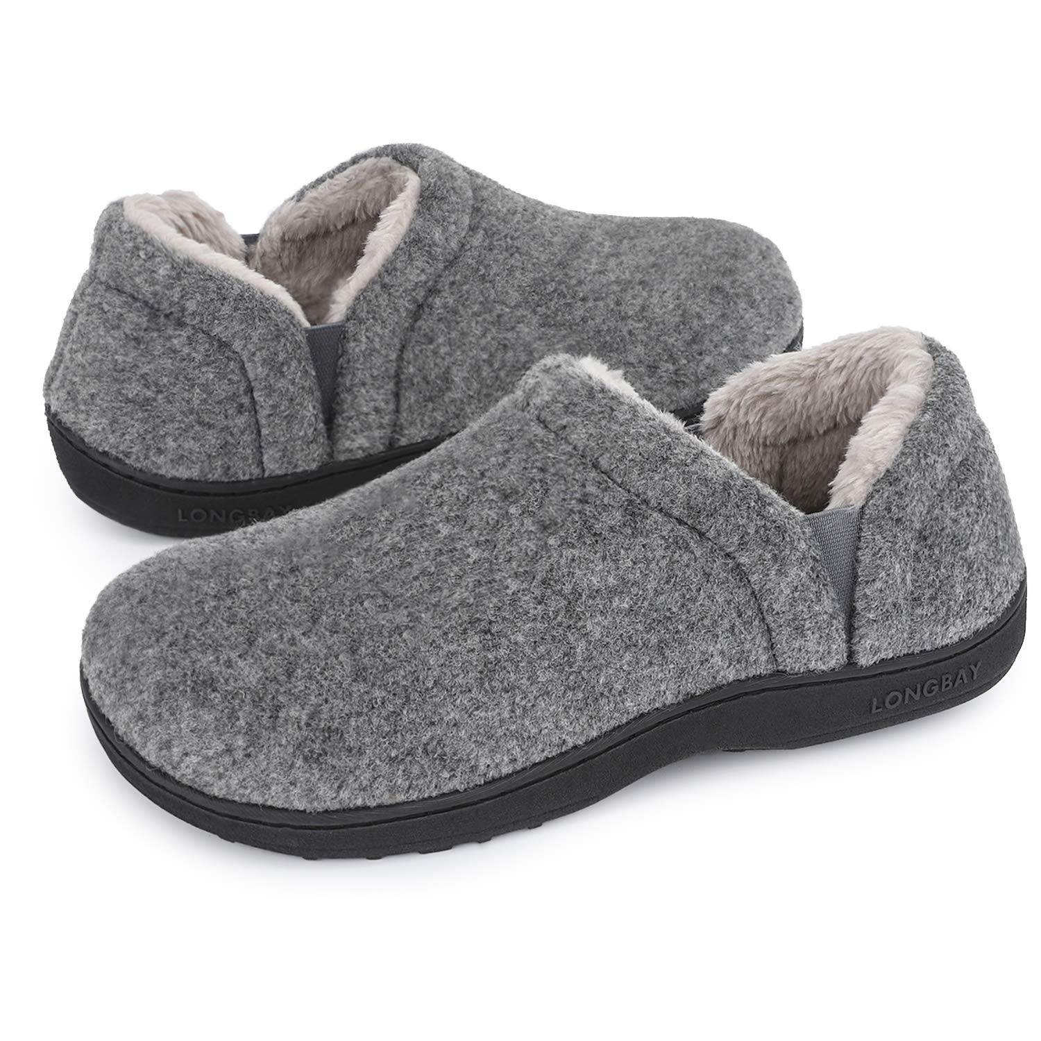 Longbay Mens Cozy Memory Foam Slippers Comfy House Shoes (Medium  9-10, Light Grey)
