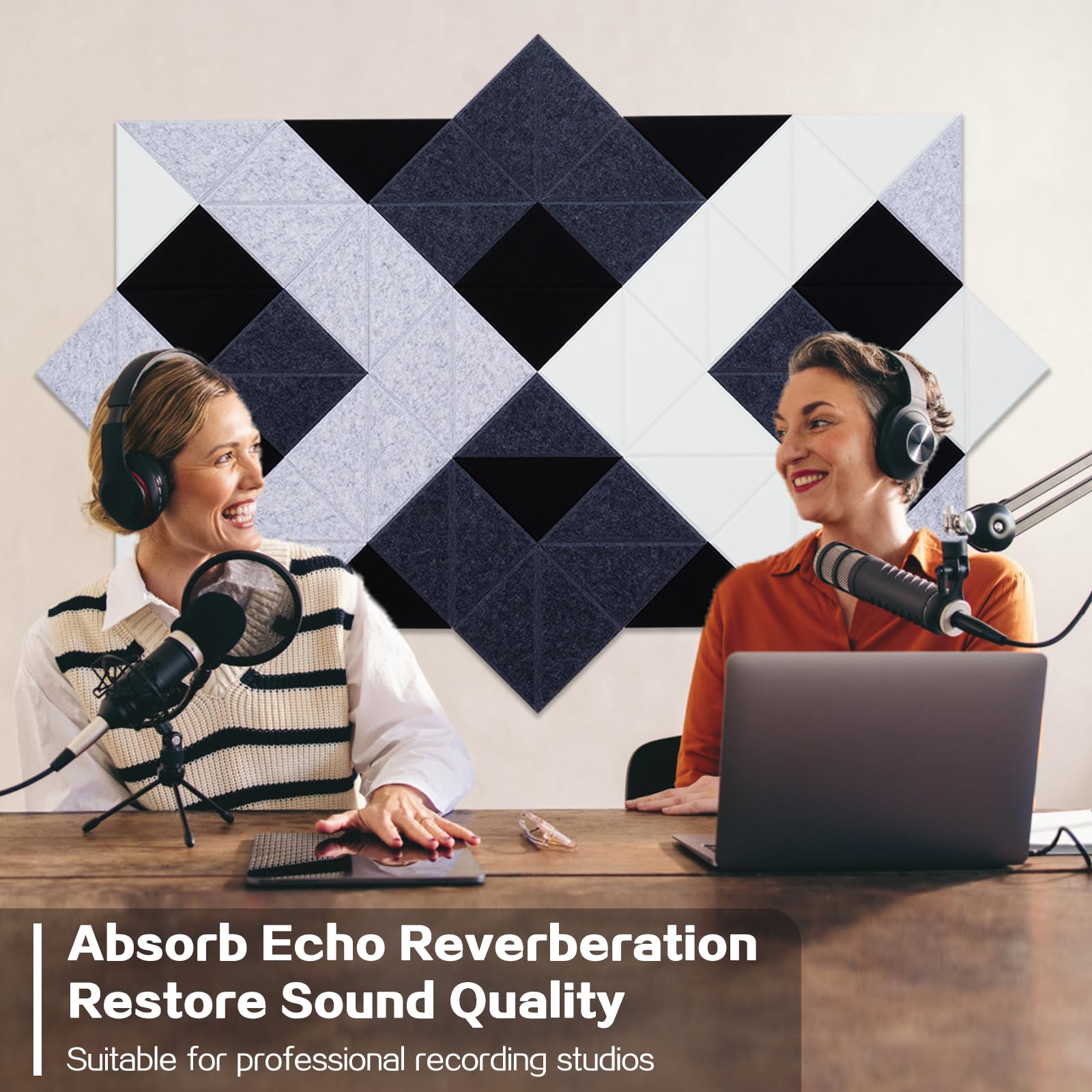 64 Pack Self-Adhesive Triangular Acoustic Panels,63x31.5inchs Sound Absorbing Panels, High Density Soundproof Wall Panels,Wall D