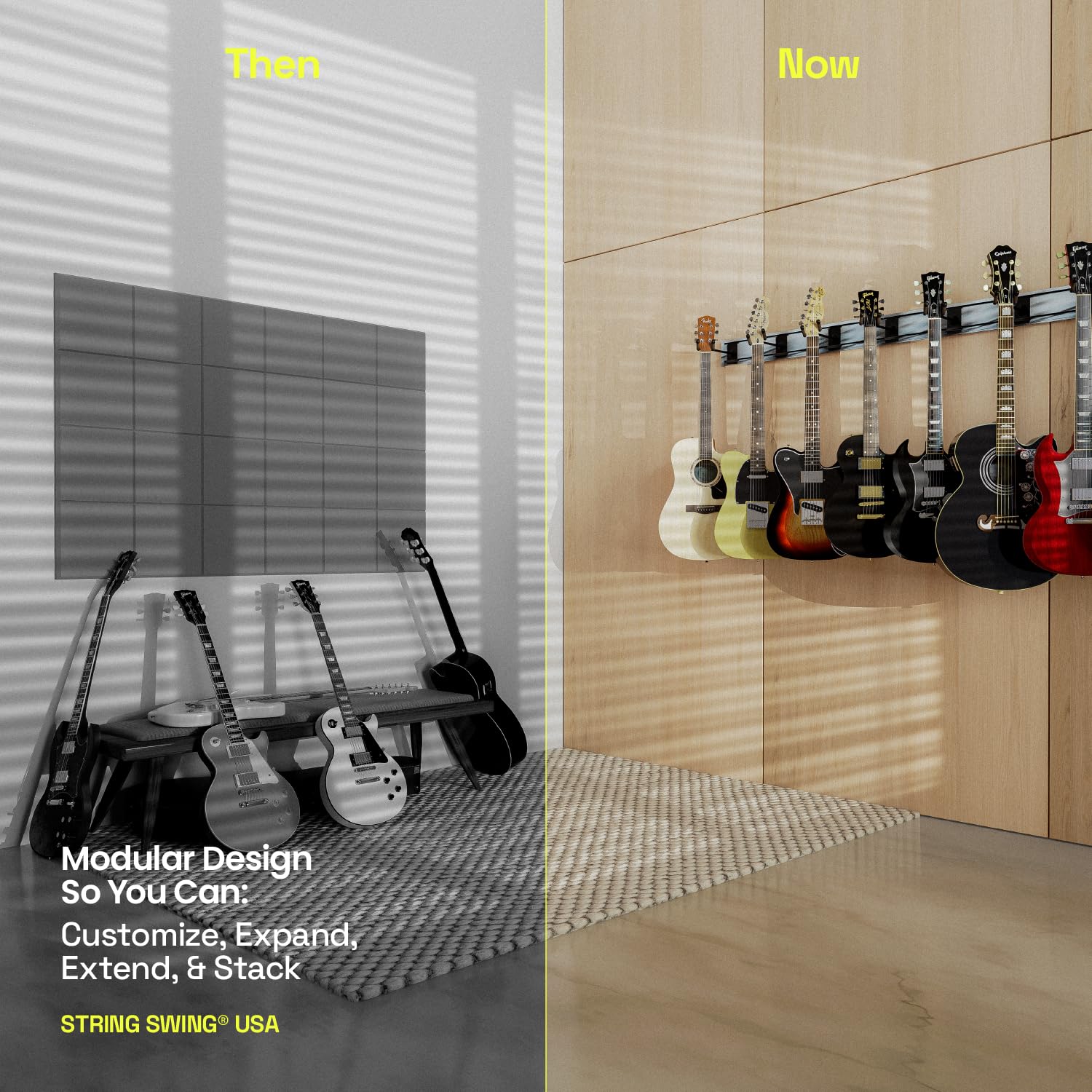 String Swing Guitar Wall Rack, Guitar Stand Mulitple Guitars, Hanging Guitar Stand for Acoustic & Electric Guitars, 10 Heavy Dut