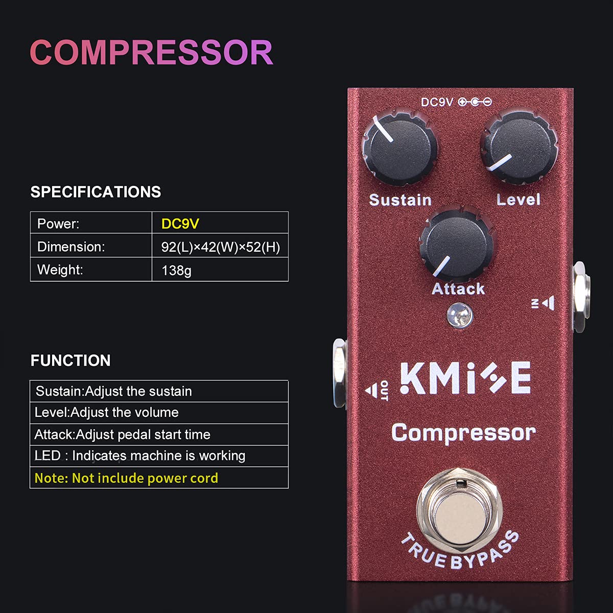 Kmise Compressor Electric Guitar Effects Pedal Mini Single Type DC 9V True Bypass