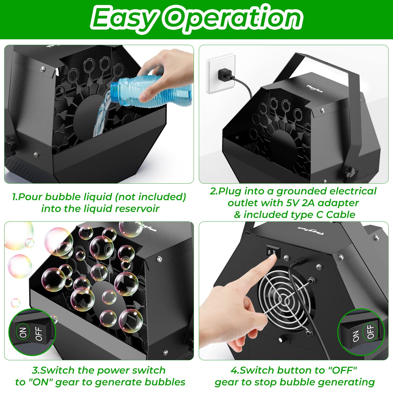 Theefun Batteries Bubble Machine: 750ML Metal Bubble Blower Type-C Operated with 1000+ Bubbles Per Minute, Professional Automati