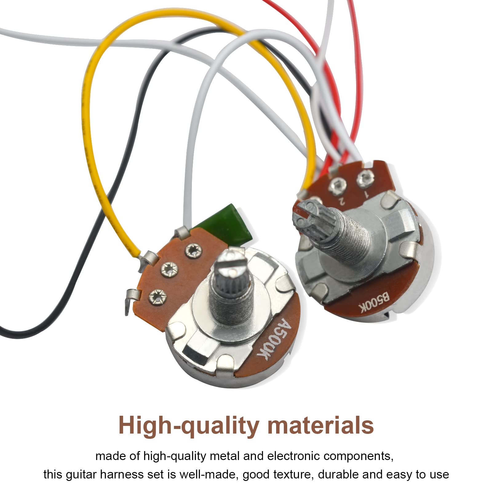 MAXCHEER 3 Pickups Wiring Harness Prewired/5-Way Switch/Jack 1T1V Big 500k Pots/with 6.35 Output/Black Knobs for Electric Guitar