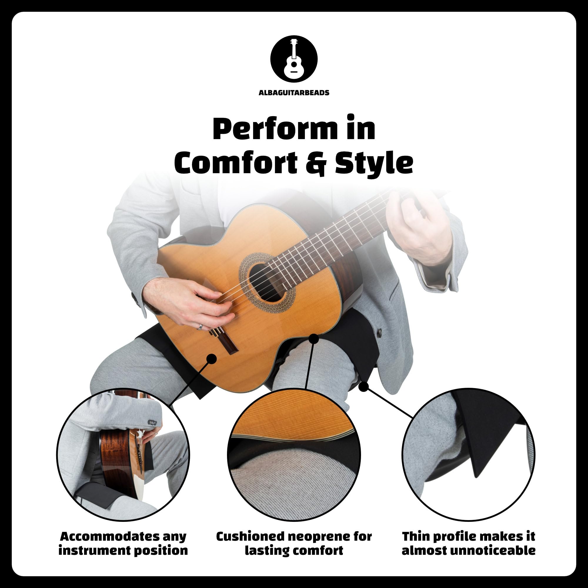 ALBA GUITAR GRASP - ANTI-SLIP BAND, Neoprene band, Non-slip, Size Large, Black