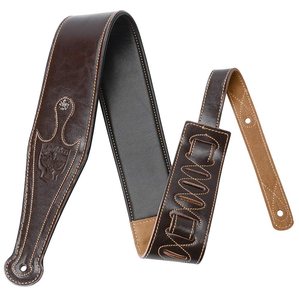 Dulphee Leather Guitar Strap, 3.15'' Genuine Leather Guitar Strap With Suede & Leather Lined For Bass, Electric Guitar And Acous