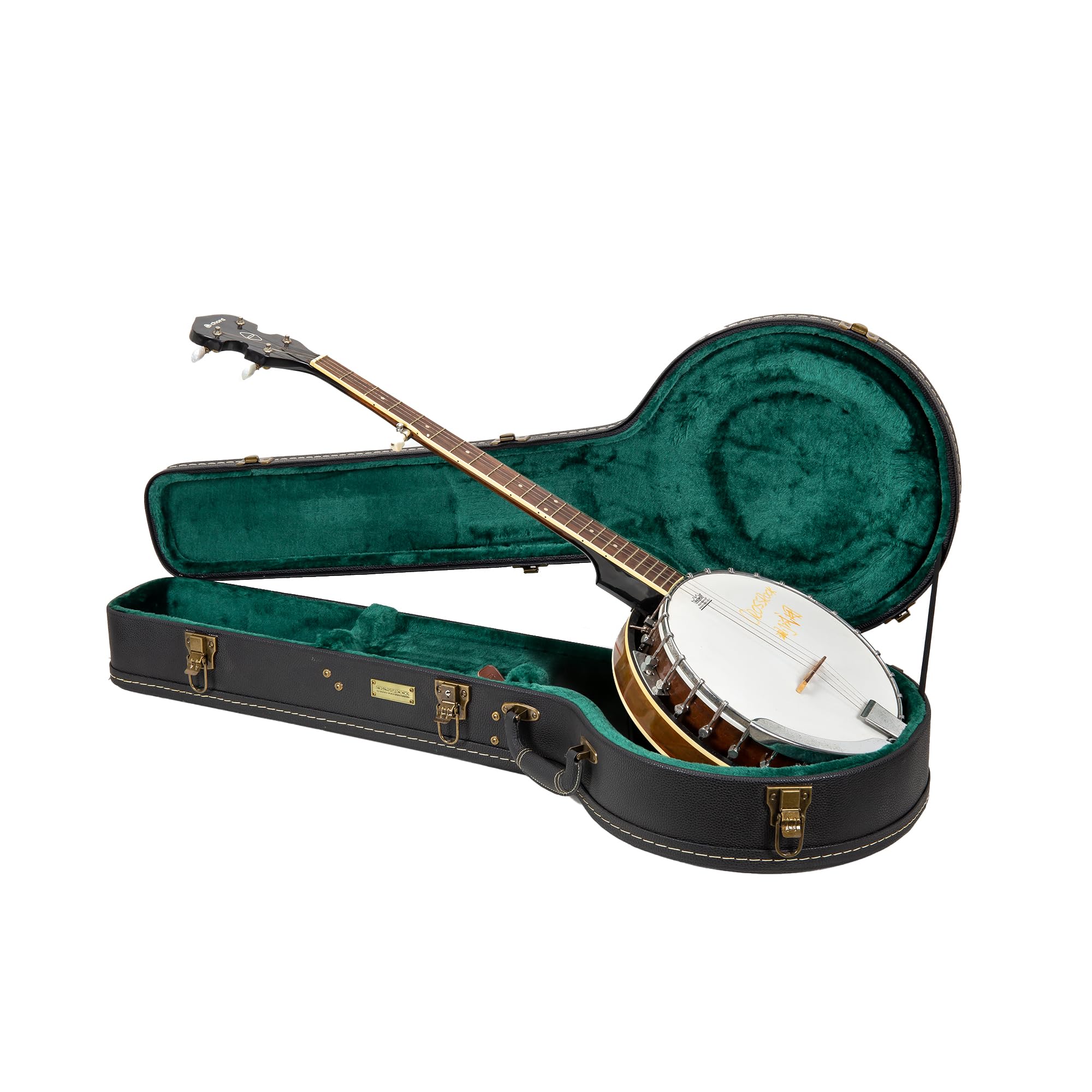 Crossrock Wooden Case fits 5-String Resonator styles of Banjos -Vintage Hardware, Sponge Lining, Metal Feet, Storage Space-Black