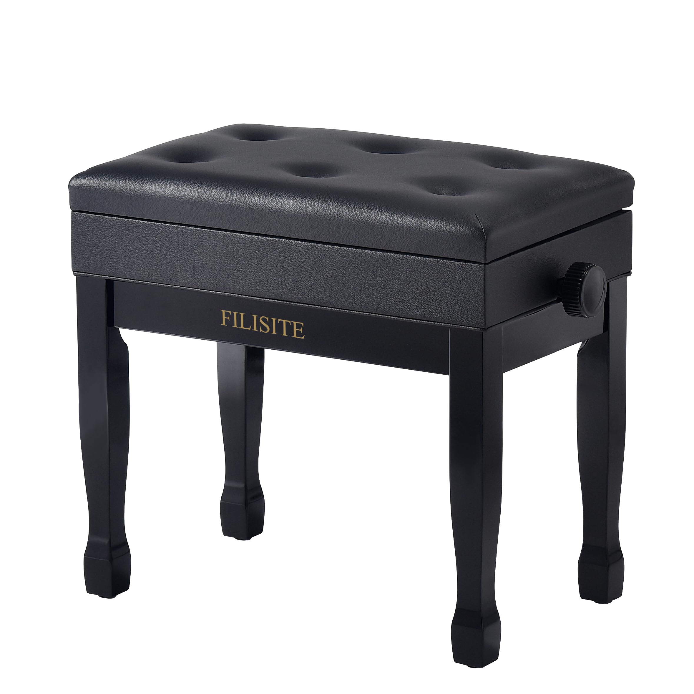 FILISITE Adjustable Height Piano Stool Bench PU Leather Cushion Wooden Keyboard Seat with Music Storage (Wood)