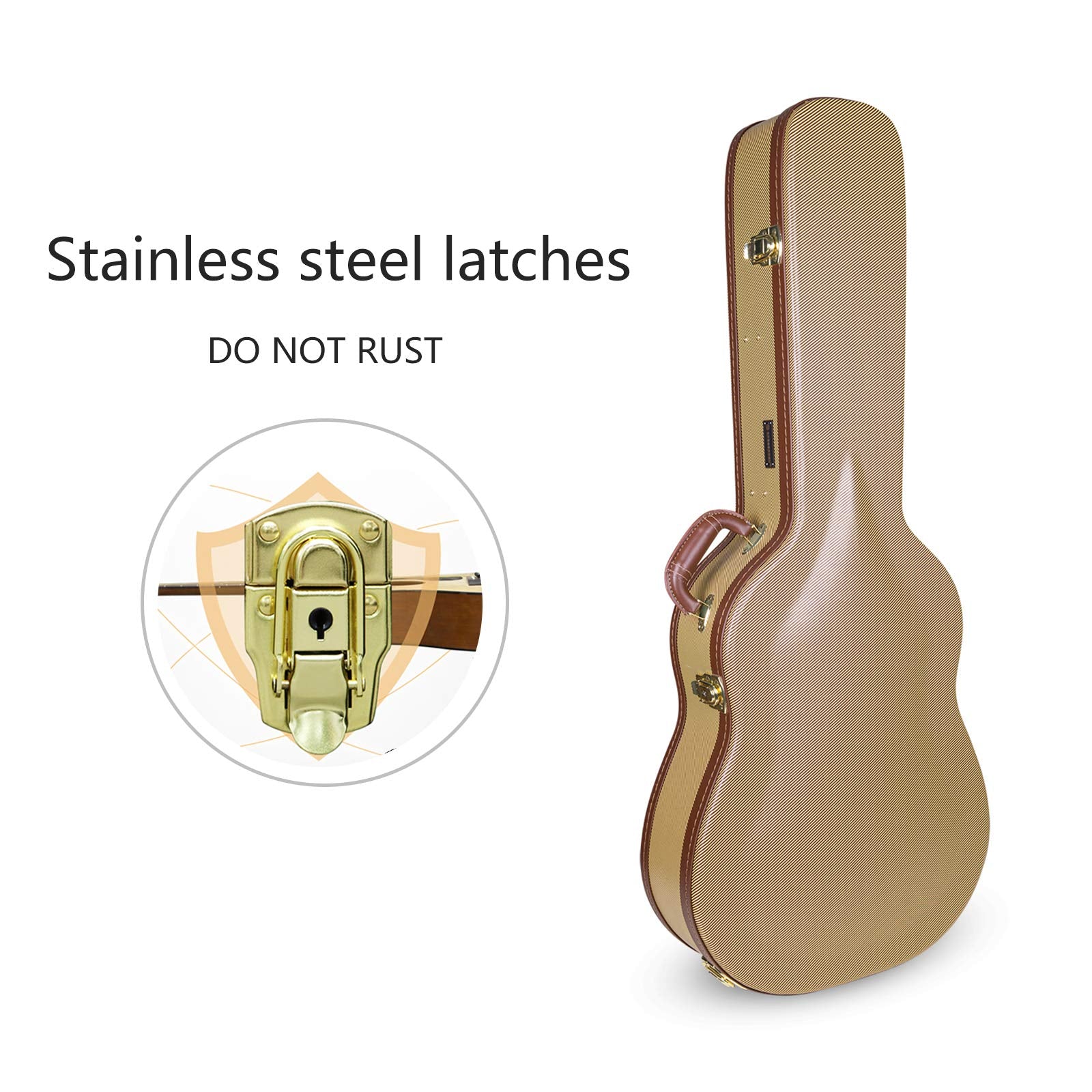Crossrock Cases CRW600D Hardshell Arch Top Wooden Case for 6 or 12 String Acoustic Dreadnought Guitars, Vintage Tweed