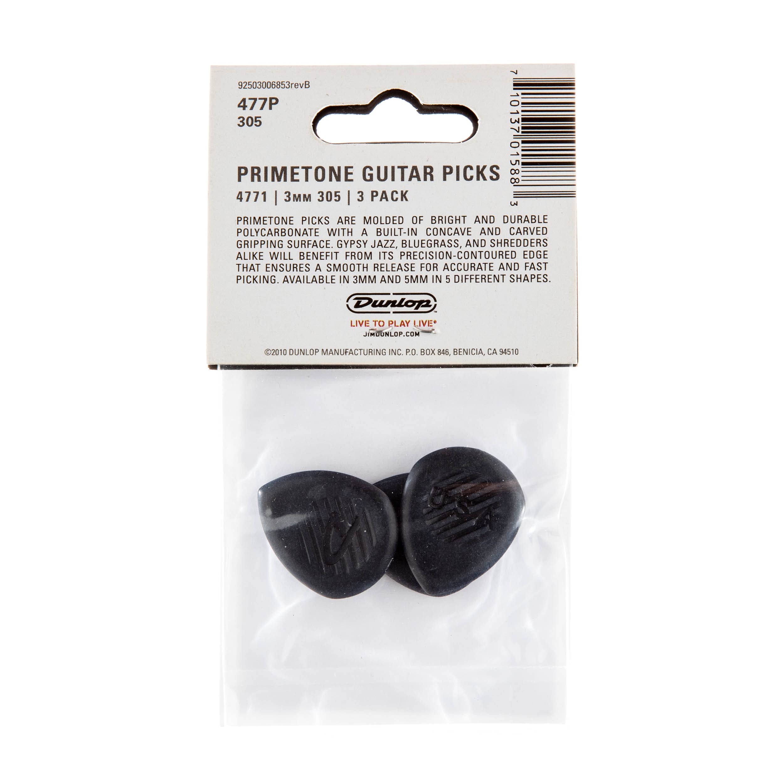 Dunlop 477P305 Primetone, Pointed Tip, 3.0mm, 3/Player's Pack