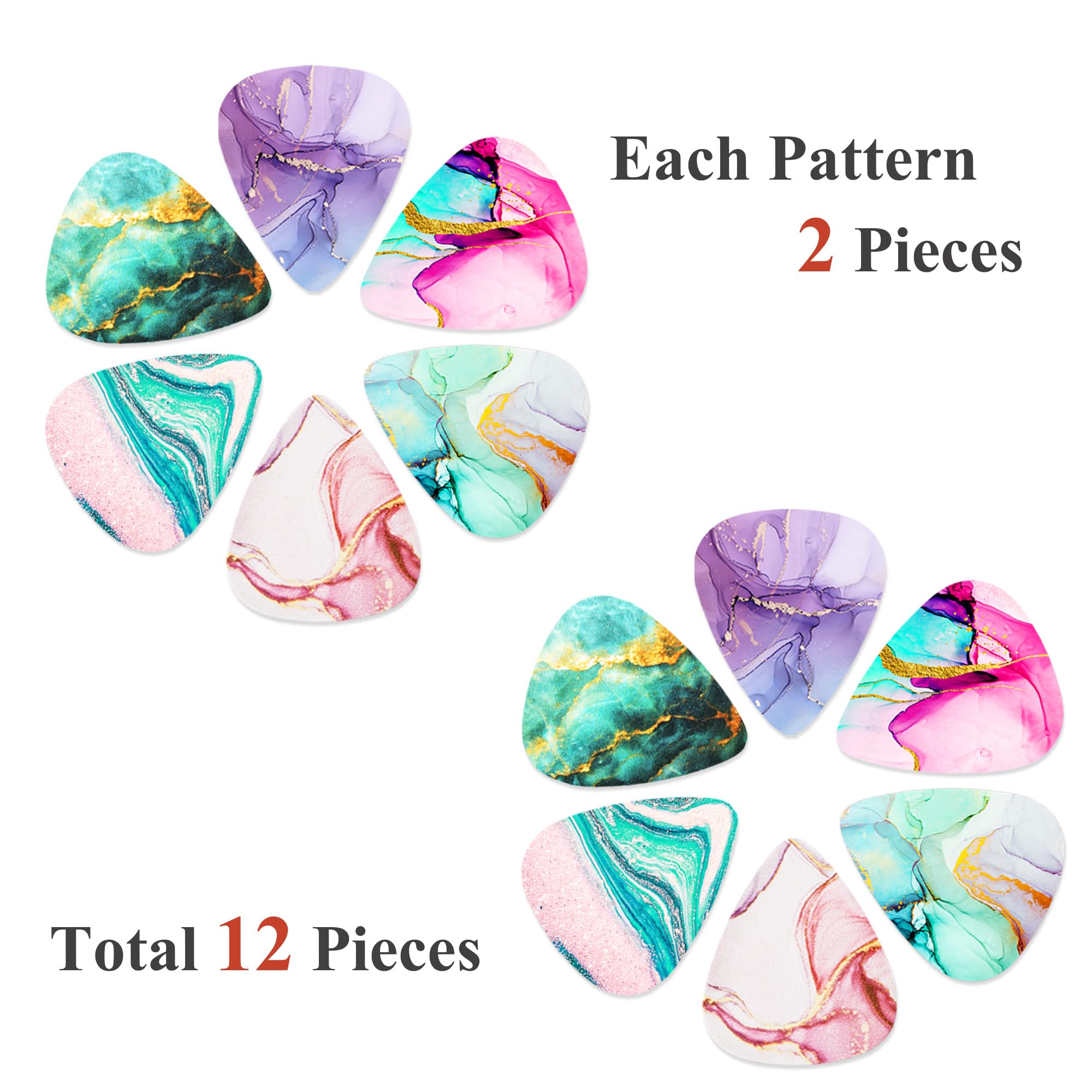 Cheliz 12-pack 0.71mm Stylish Colorful Celluloid Guitar Picks Plectrums for Guitar Bass(14-Ink Splashing), Medium