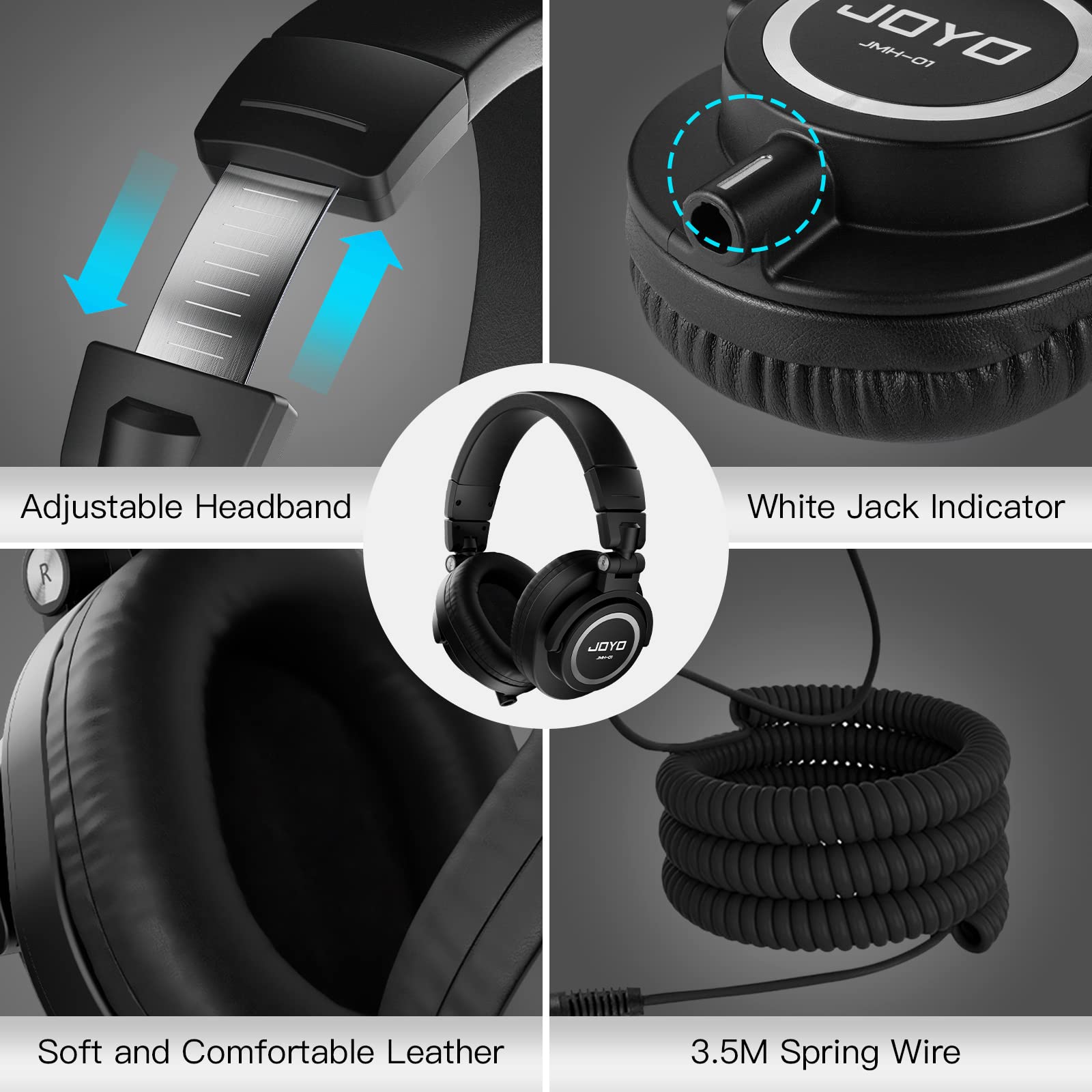 JOYO Studio Monitor Headphones Wired Audio Recording Monitor Headset Over Ear Headphones for Mixer Amplifier Podcast Keyboard Pi