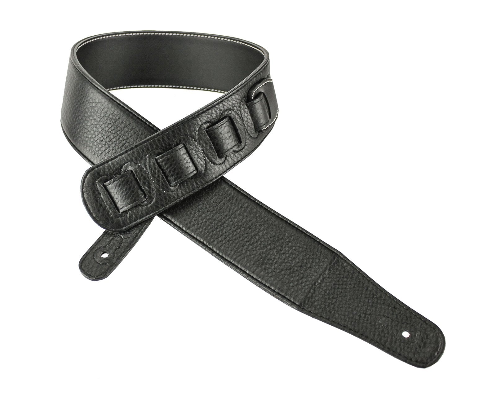 Walker & Williams CVG-24 Handmade Black And Gold Padded Guitar Strap With Hand Tooled Christian Cross And Skull Design For Acous