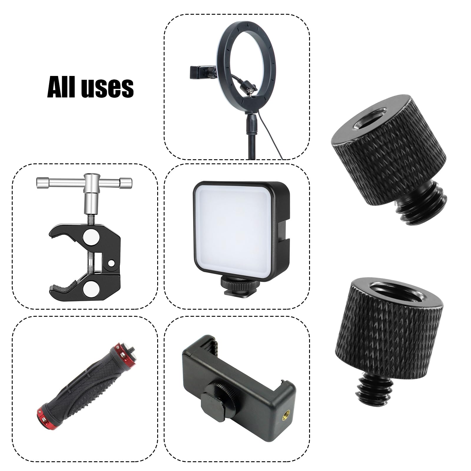 2pcs Mic Stand Adapter, Black Aluminium Alloy Camera Stand Adapter 5/8 to 1/4 Adapter and 5/8 to 3/8 Adapter Mic Screw Adapter M