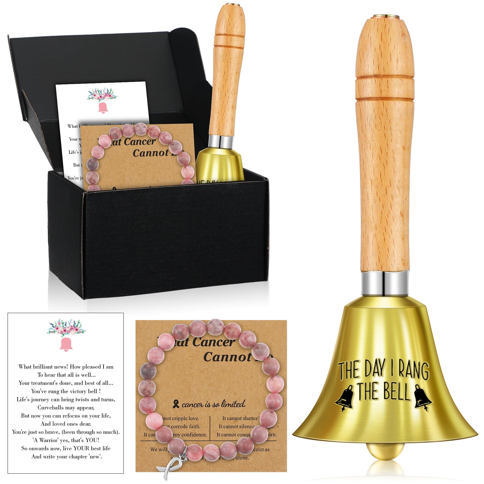 Canchiing 4 Pcs Cancer Bell Ringing Gift Set for Women Include the Day I Rang the Bell Bracelet Card Box End of Chemo Last Day o