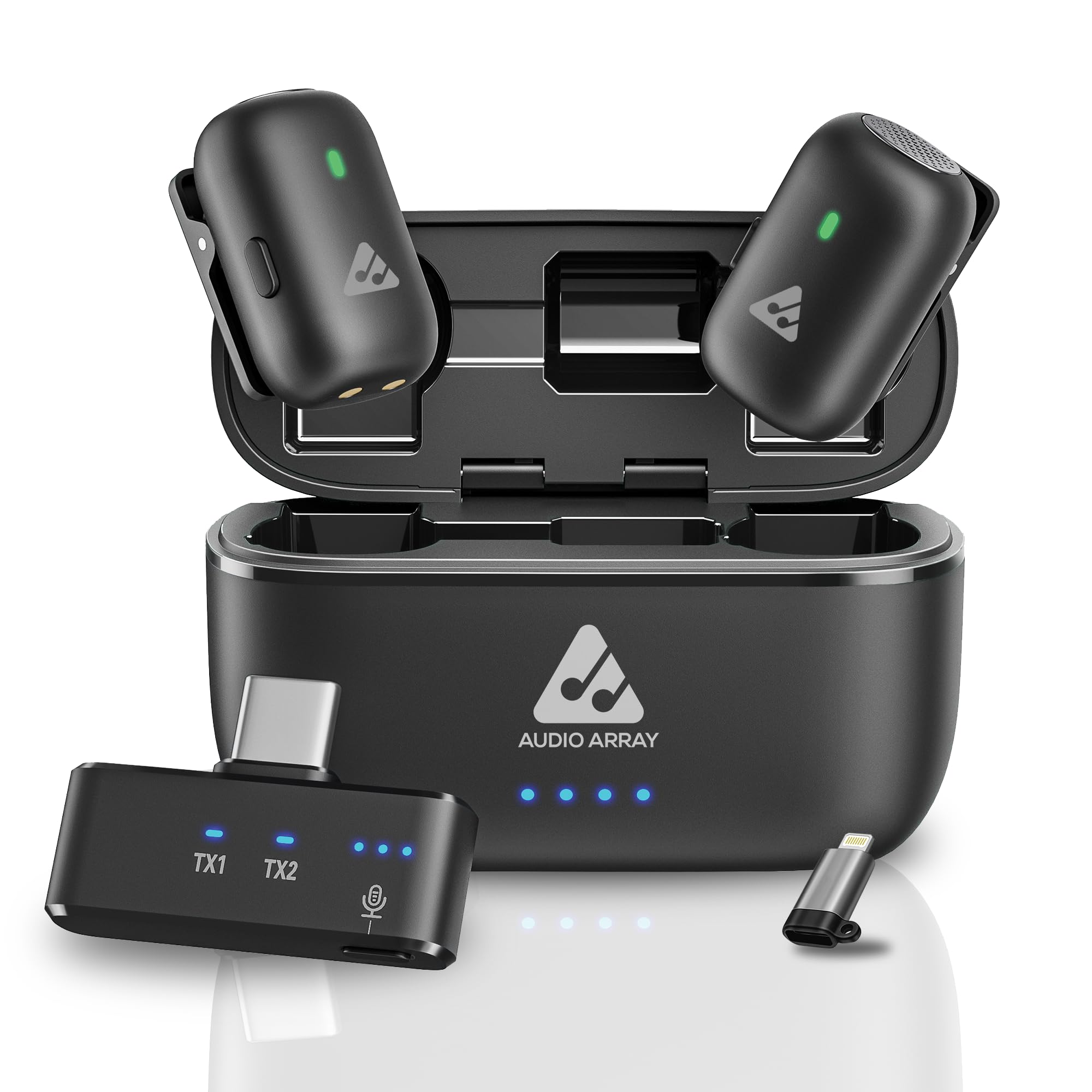 Audio Array Am-W19 Wireless Lavalier Microphone|192Khz/24Bit |Ai Noise Cancellation For Iphone/Android, 32H Charging Case, Plug 