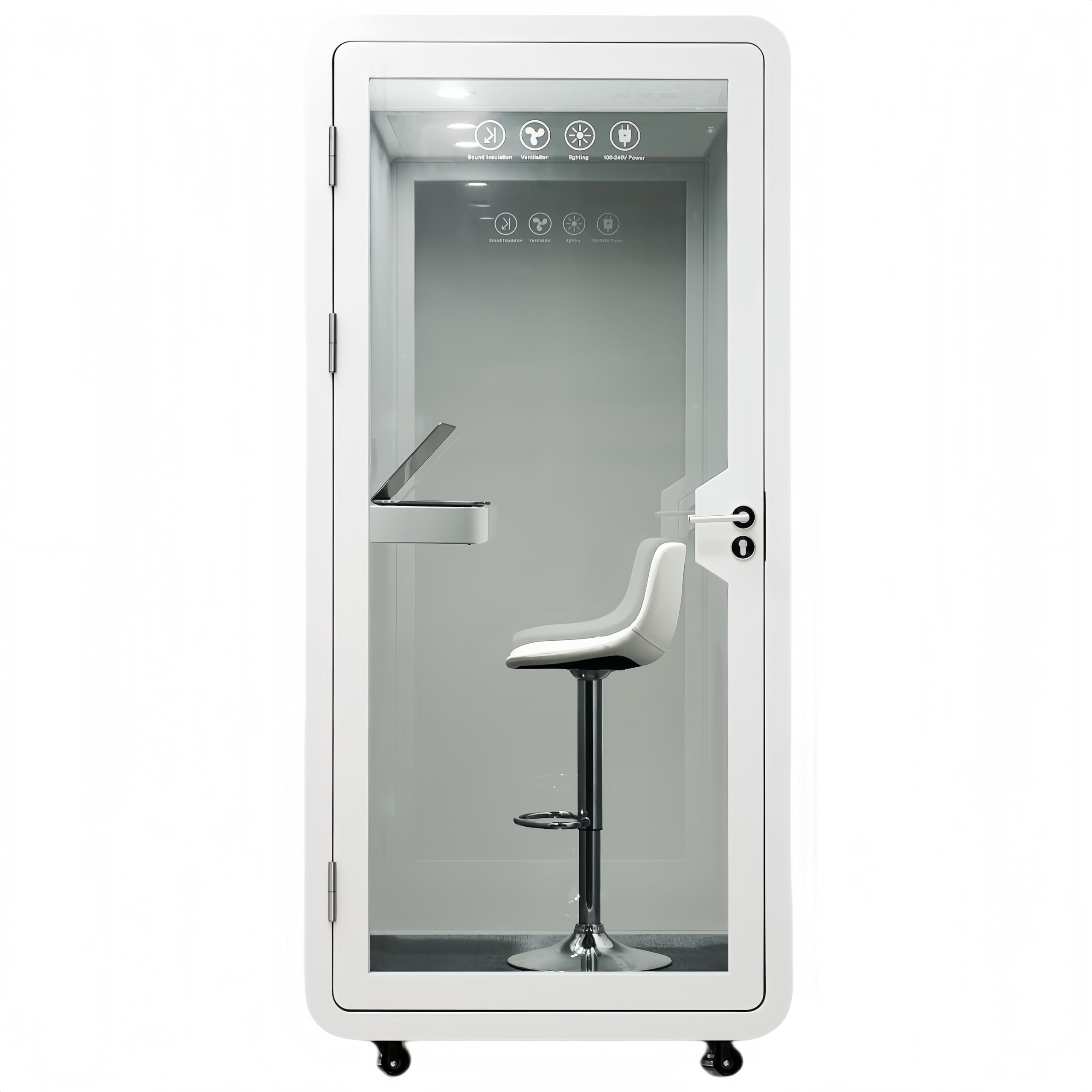 Mobile Office Pod Booth, Solo Soundproof Pod Acoustic Panels, Sound Pod Silent Ventilation, Wheels and Feet, Built-in Table, LED