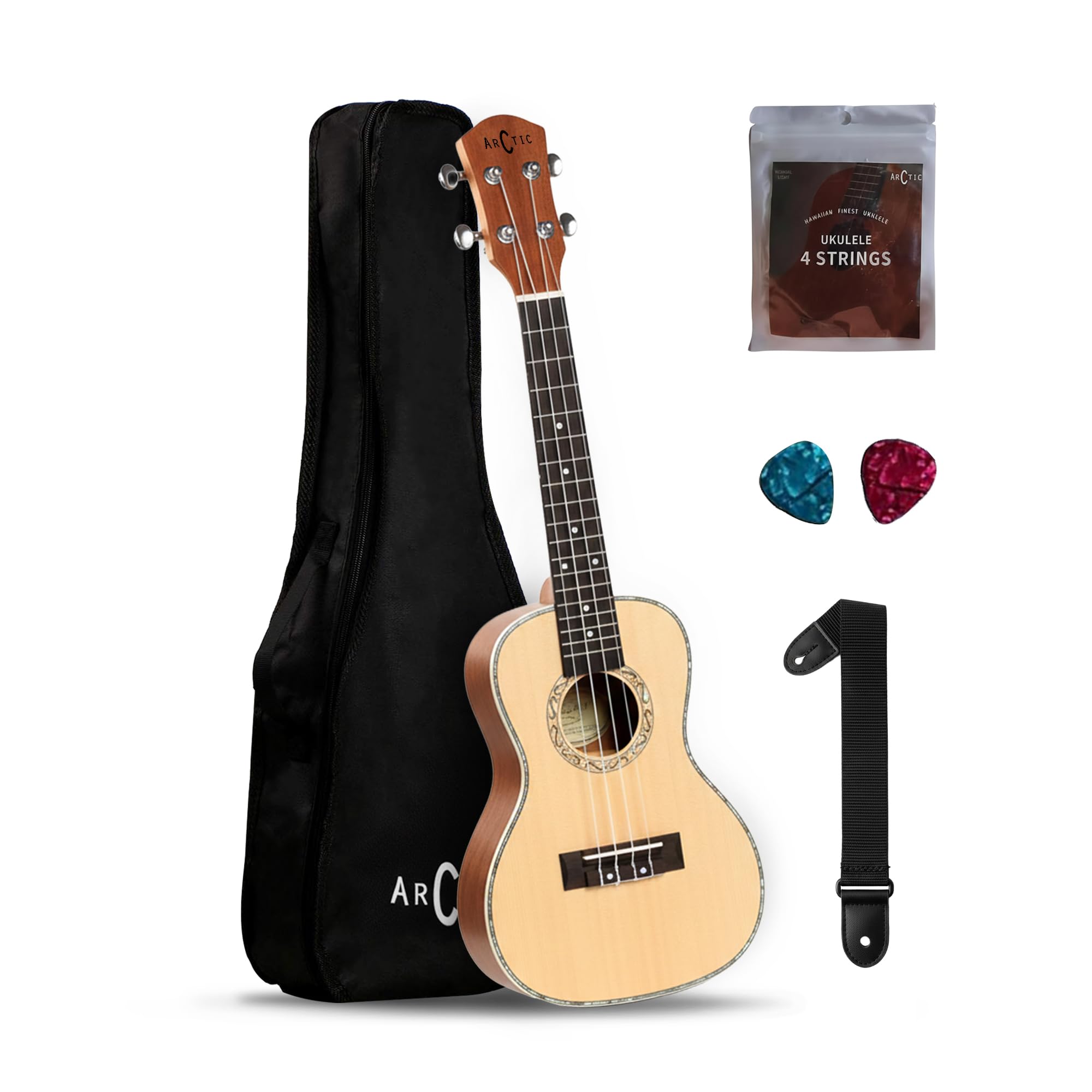 Arctic Soprano Ukulele 24 Inch For Beginners  Mahogany Wooden Ukulele With Nylon Strings, Tuning Pegs & Fingerboard (24 Inch)