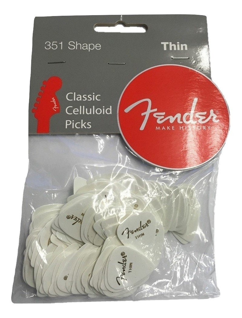Fender Classic Celluloid Guitar Picks 351 Shape, White, Thin, 144-Pack