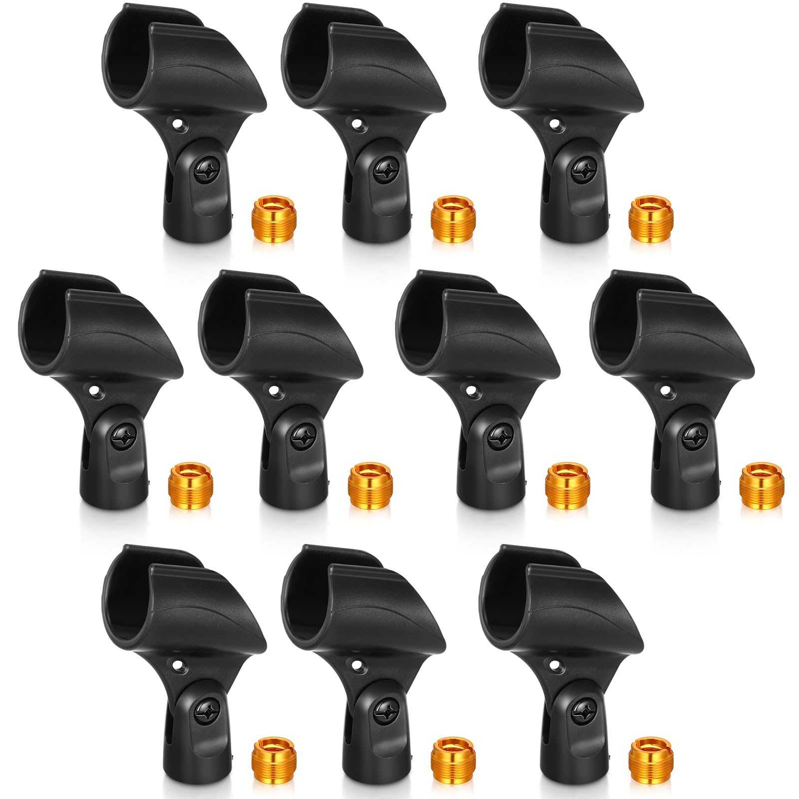 Copkim 10 Pcs Microphone Clip Holder with 10 Pcs Nut Adapter, Adapter Fits 5/8 to 3/8 Suitable for Performance, Demonstration, P