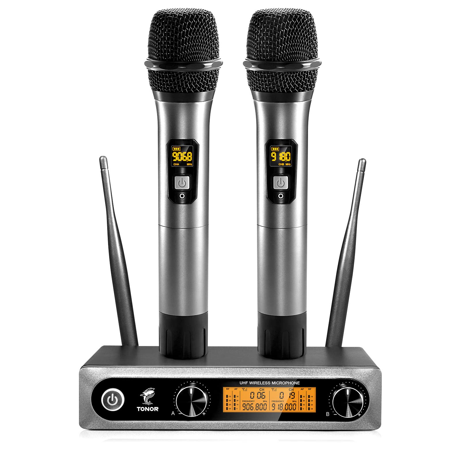 Tonor Wireless Microphone,Metal Dual Professional Uhf Cordless Dynamic Mic Handheld Microphone System For Home Karaoke, Meeting,