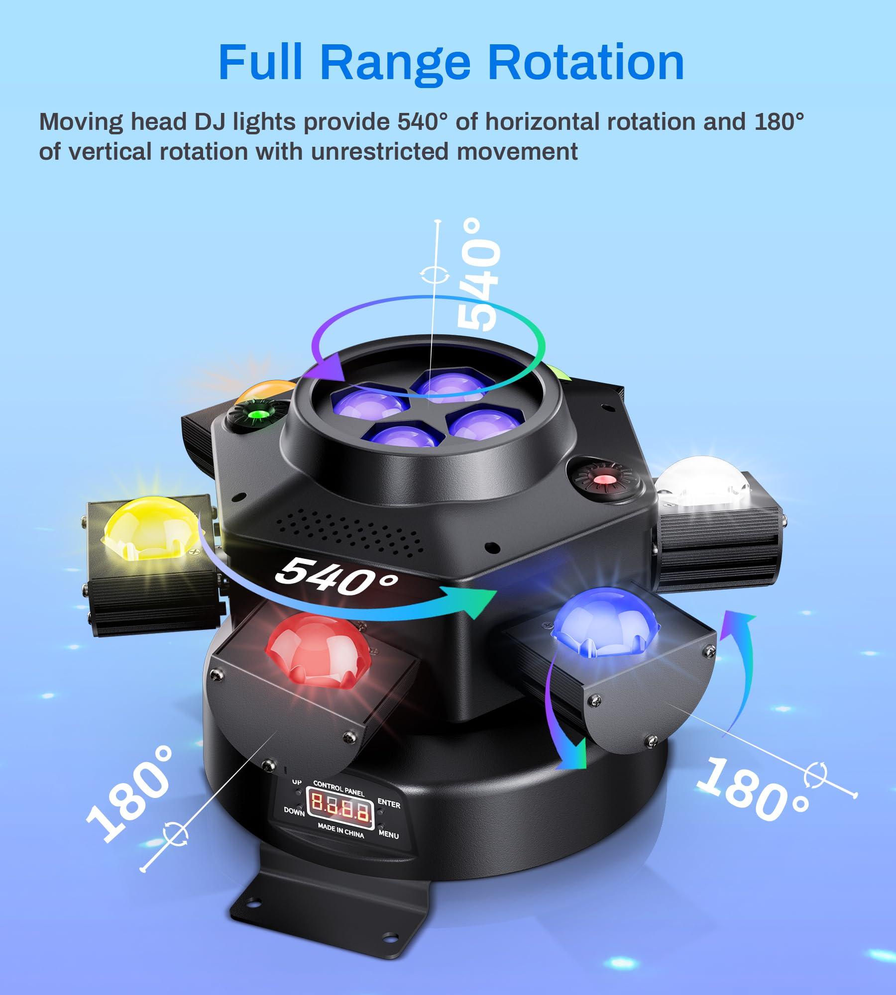 Moving Head DJ Lights, 150W RGBW 4-in-1 LED 6 Arms Disco Stage Light with Mixed Lighting Effects, DMX-512 & Sound Activated & Re