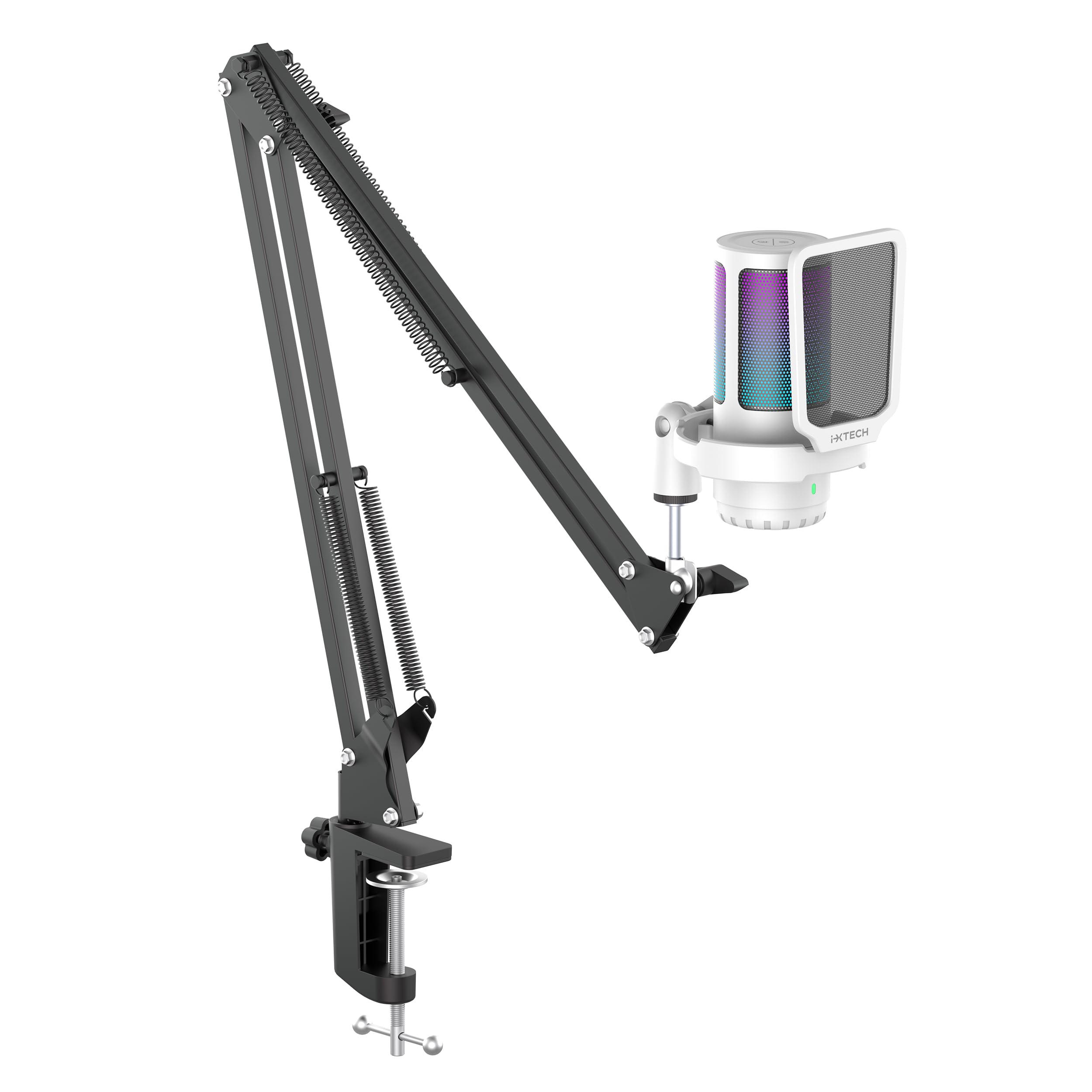 Ixtech Gaming Microphone For Pc With Boom Arm, Podcast Condenser Mic With Pop Filter, Quick Mute Button, Gain Knob, Mic Arm And