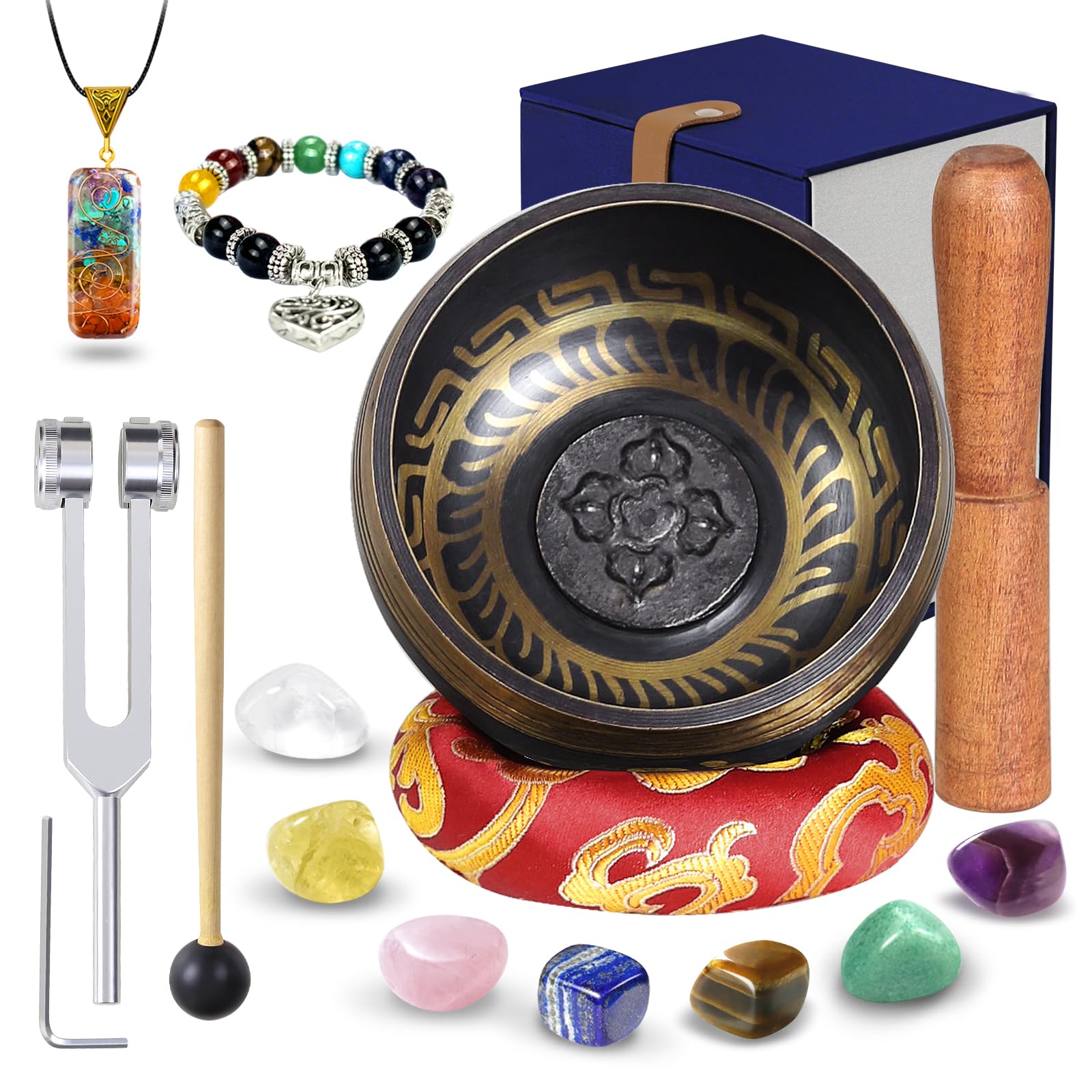 Tibetan Singing Bowl Set, Pure Timbre - Pure and ethereal, Chakra Sound Healing, for Meditation balancing Mindfulness and Stress