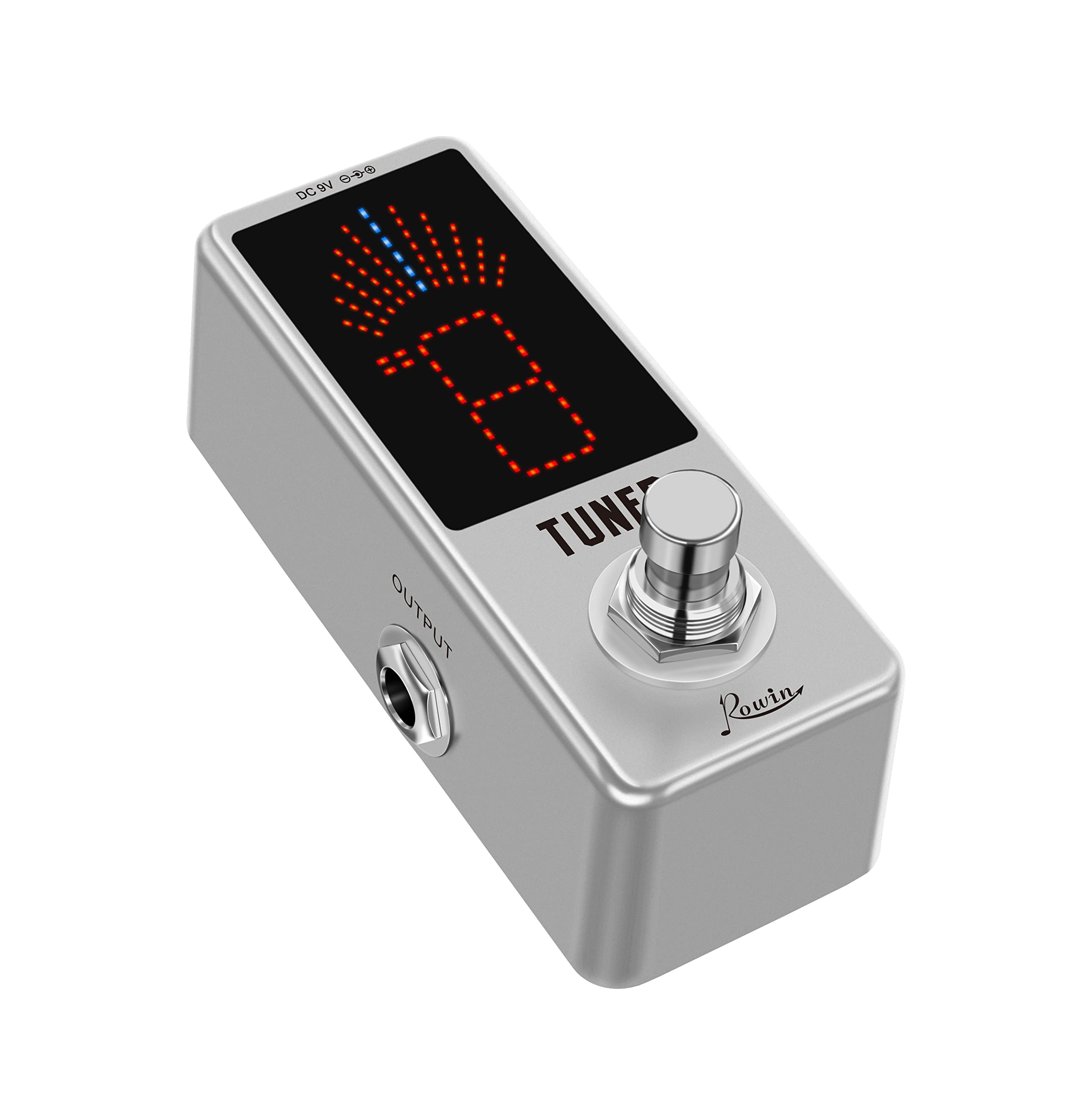 Rowin LT-910 Chromatic Tuner Pedal - Ultra-Precise Strobe Mode (0.1% Accuracy), LED Display, True Bypass, Compact Metal Design (