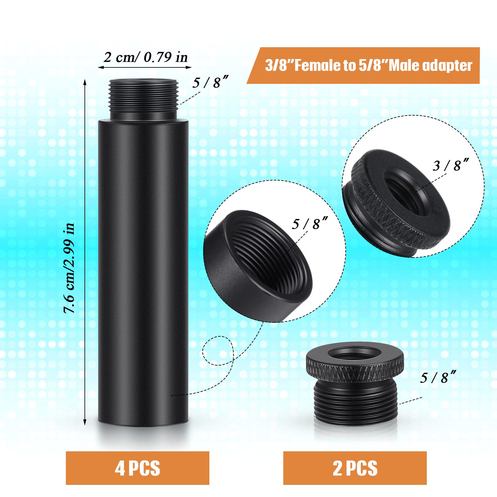 Mic Stand Extension Tube 4 Pieces 5/8 Inch Microphone Extension Pipe Aluminium Alloy Stand Extenders Screw Boom Tubes Microphone