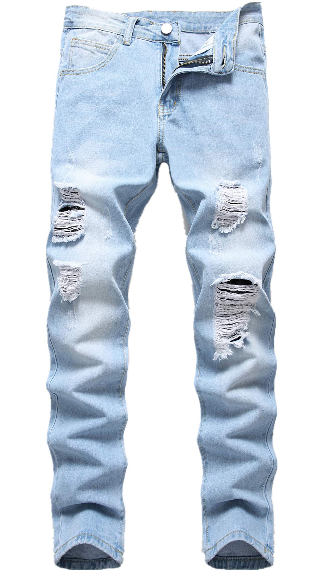 Fredd Marshall MenS Skinny Slim Fit Ripped Distressed Stretch Jeans Pants, White, 30W X 31L