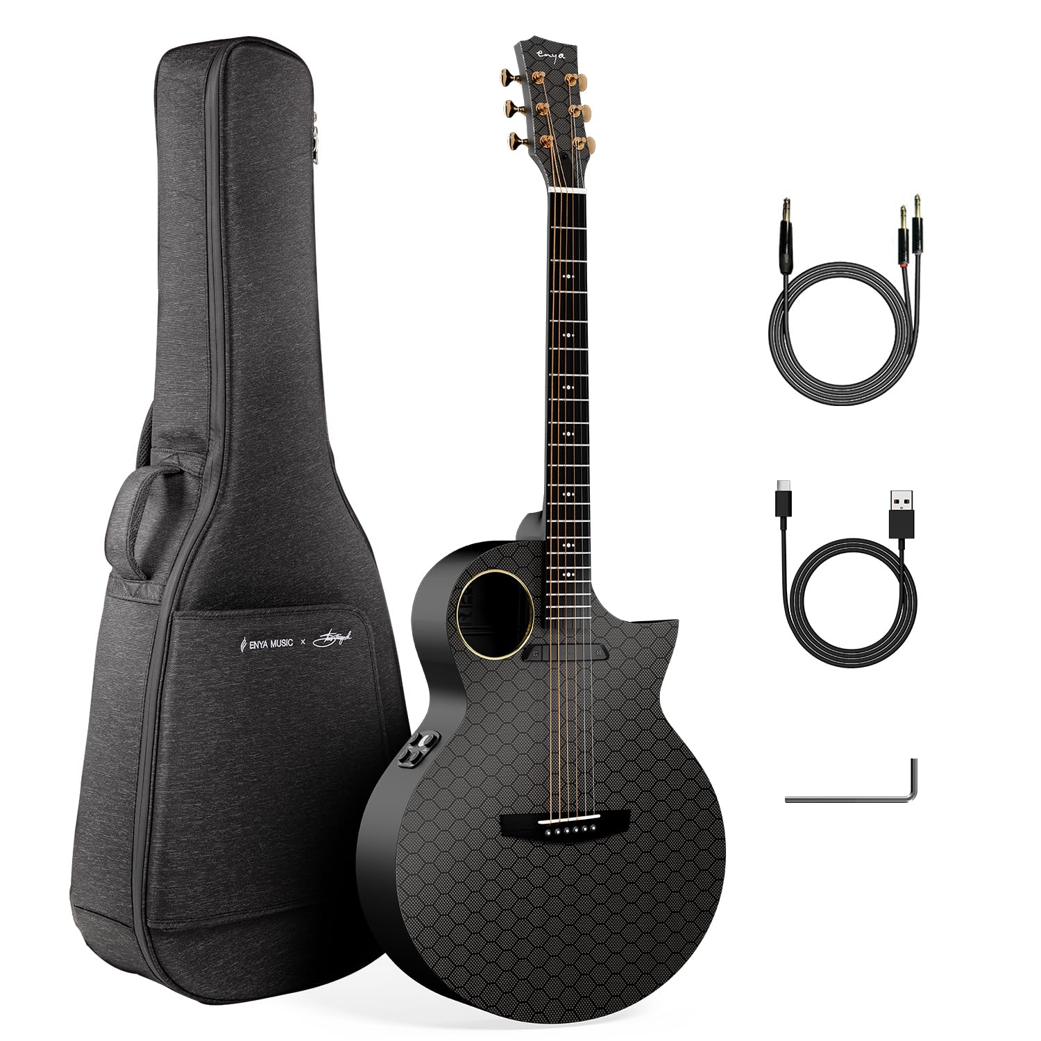 Enya X4 PRO Custom Luca Stricagnoli Collaboration Edition - Black Hole, 41 Full-Size Carbon Fiber Acoustic-Electric Guitar, Smar