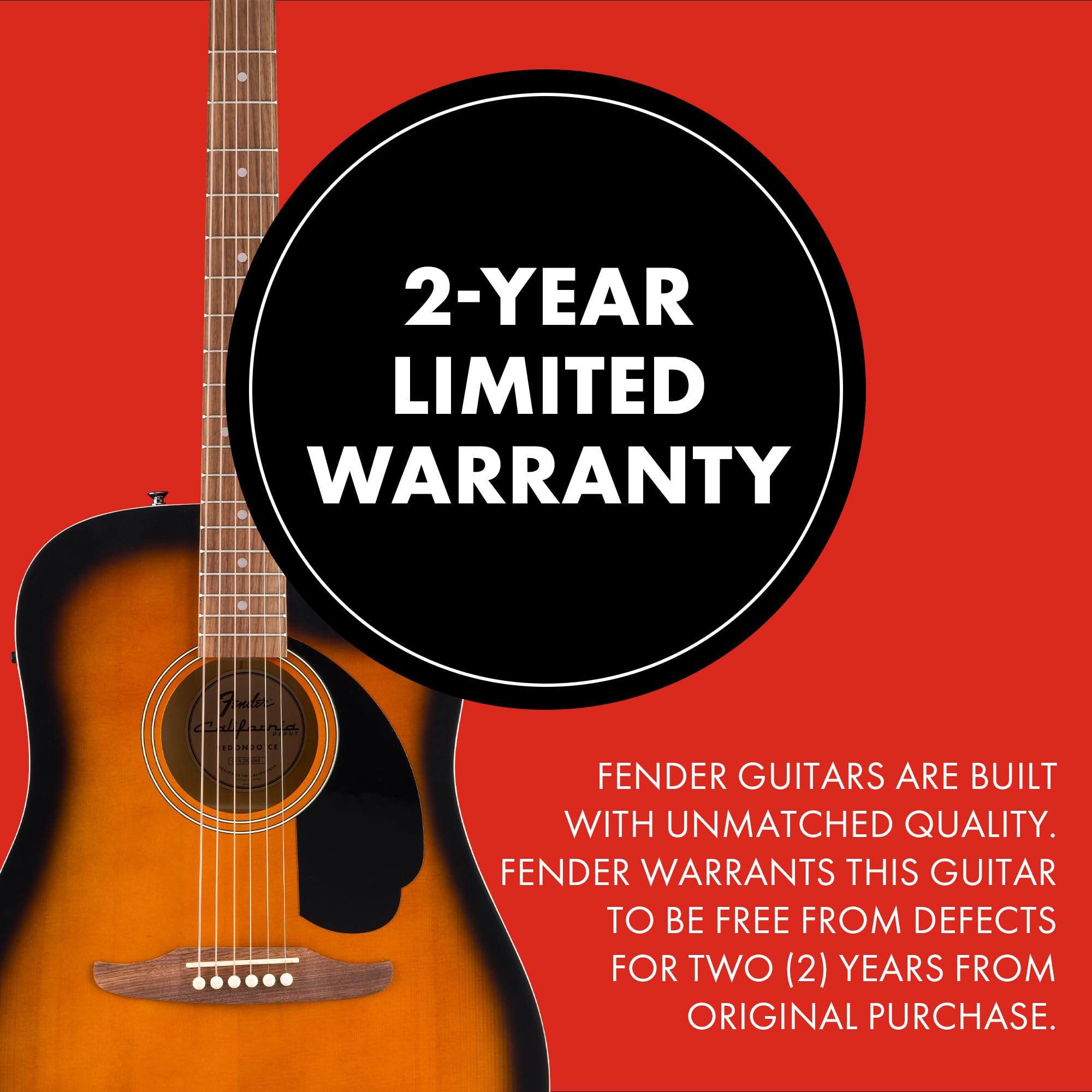 Fender California Debut Redondo CE Series Acoustic Guitar, Beginner Guitar, 2-Year Warranty, Includes Built-In Tuner, 2-Tone Sun