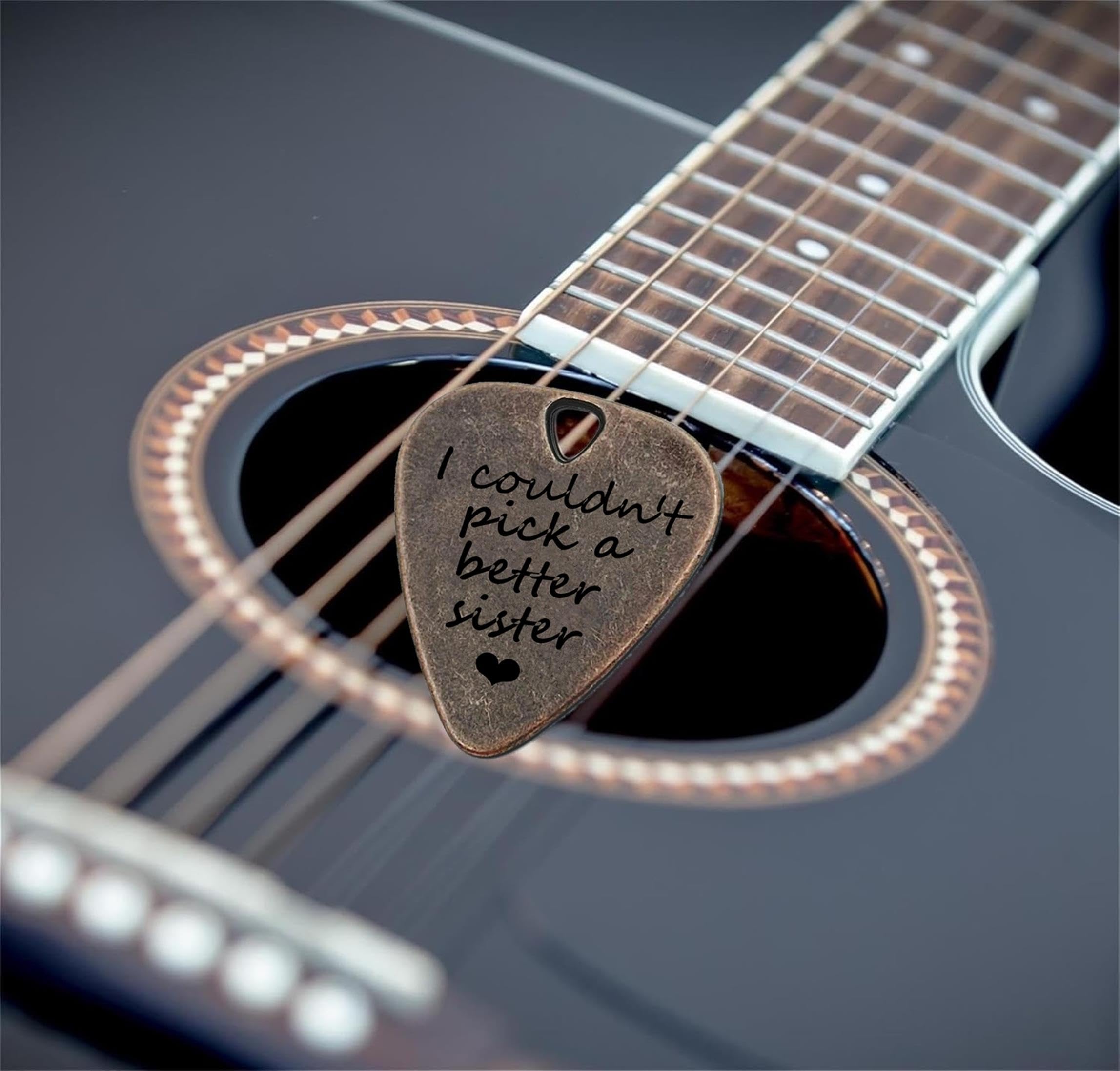 JUPPE Birthday Gifts For Sister, Bronze Metal I Couldn't Pick A Better Sister Guitar Pick and Bass Pick With Leather Case Music
