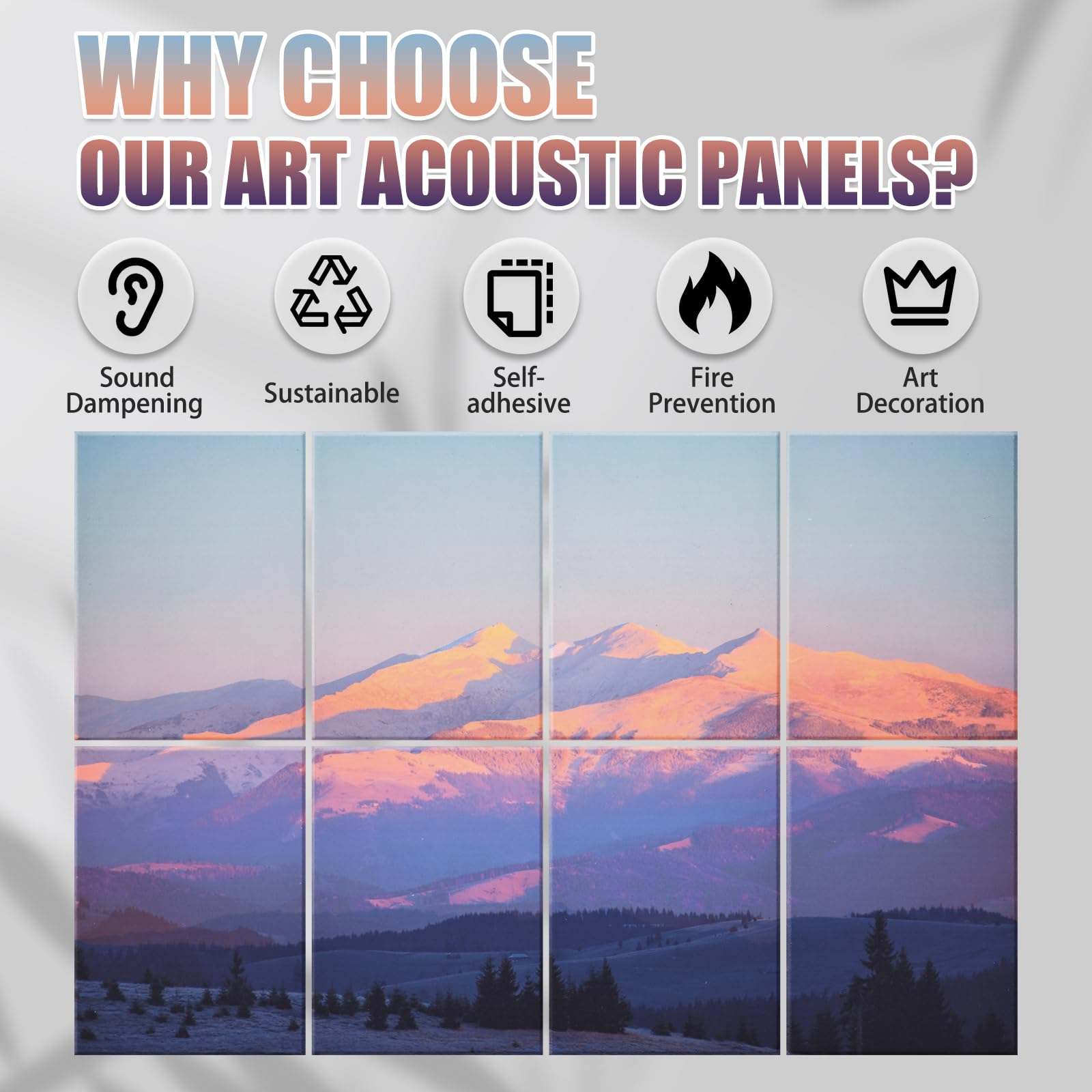 Tutmyrea Art Acoustic Panels, 48''X32'' Sound Proofing Padding, 8 Pack Decorative Acoustical Soundproof Wall Panels, Self-adhesi