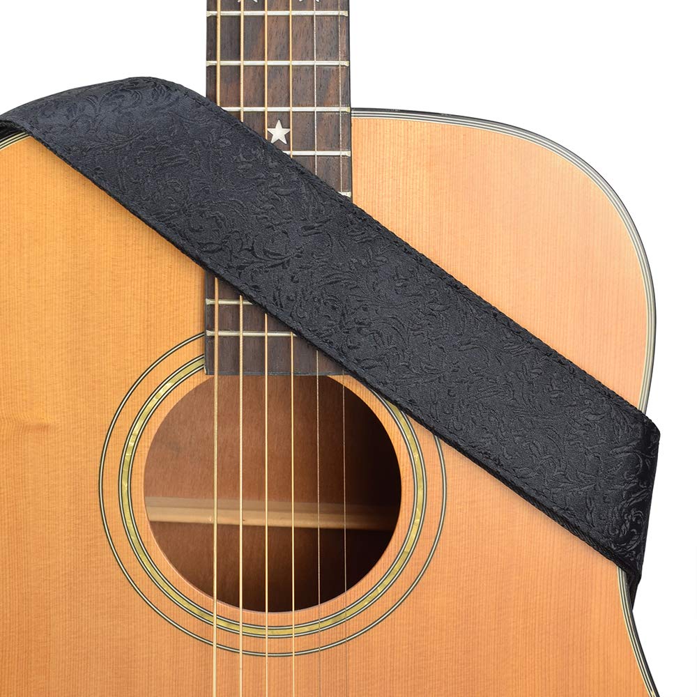 Cloudmusic Guitar Strap For Acoustic Electric Embroidered Jacquard Vintage Floral Patterns(Leaves In Black)
