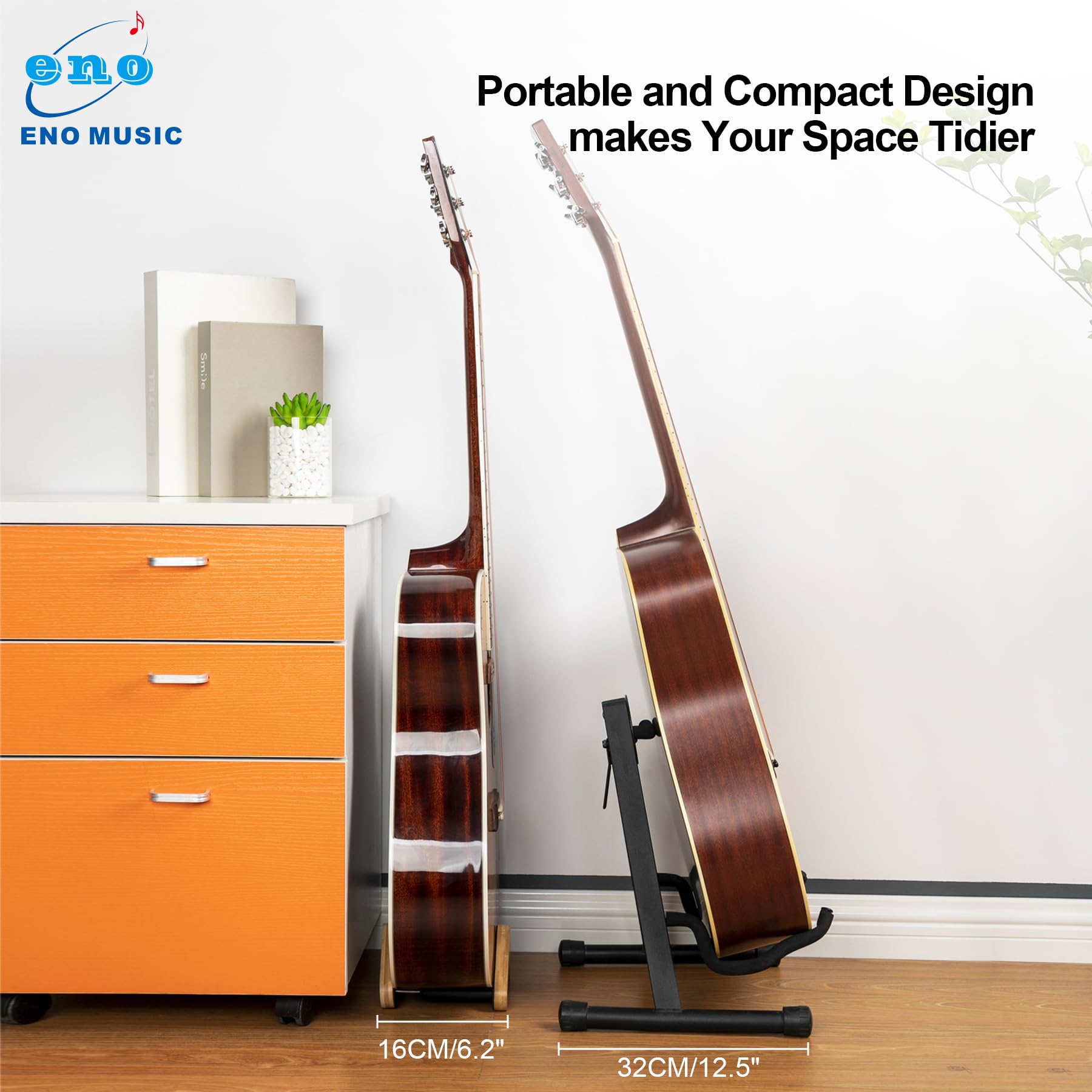 ENO MUSIC Portable Solid Wood Guitar Stand for Acoustic and Folk Guitars