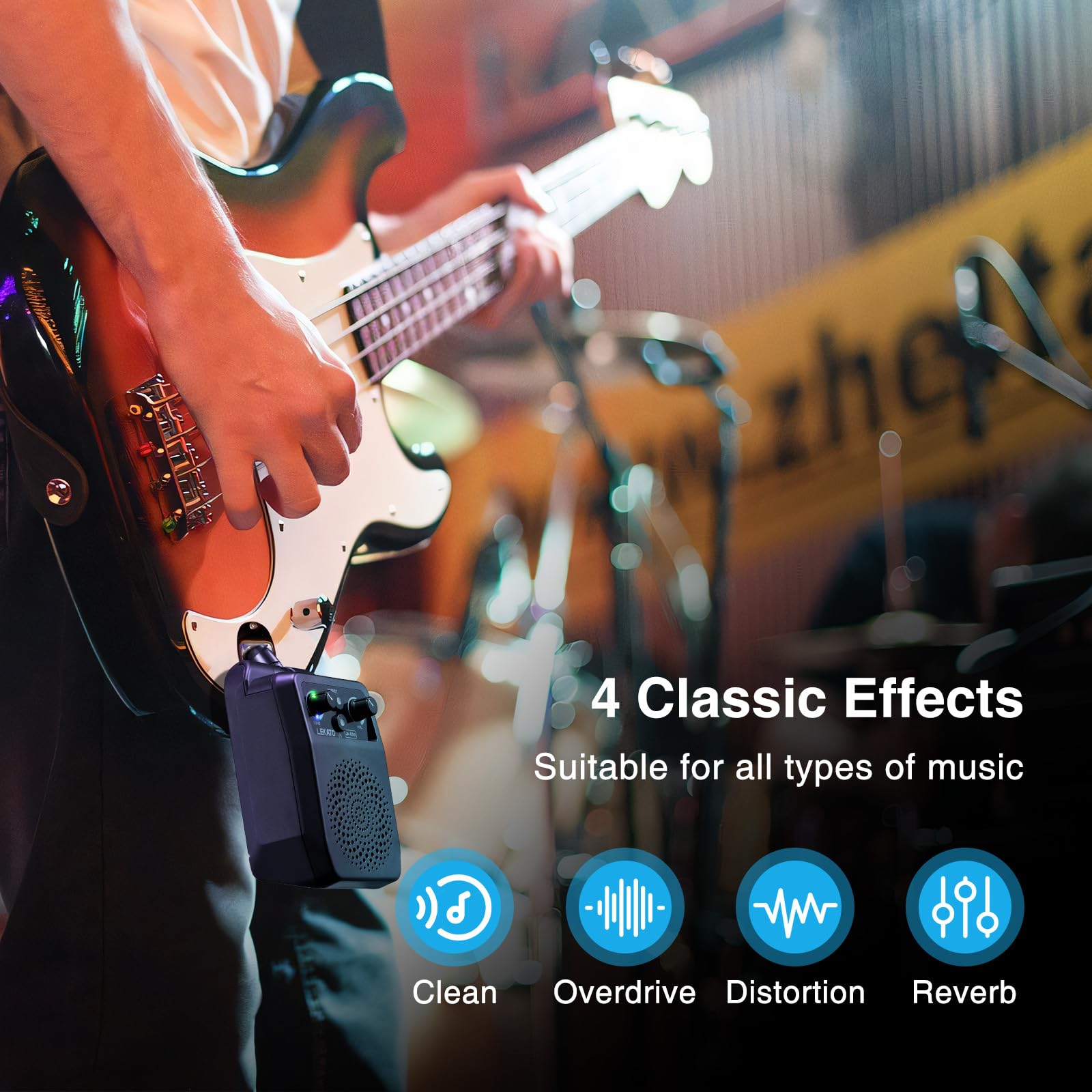 LEKATO Mini Electric Guitar Amp 5W, Portable Guitar Amp Bluetooth with Built-in 4 Effects, Clean Distortion Overdrive Reverb, Re