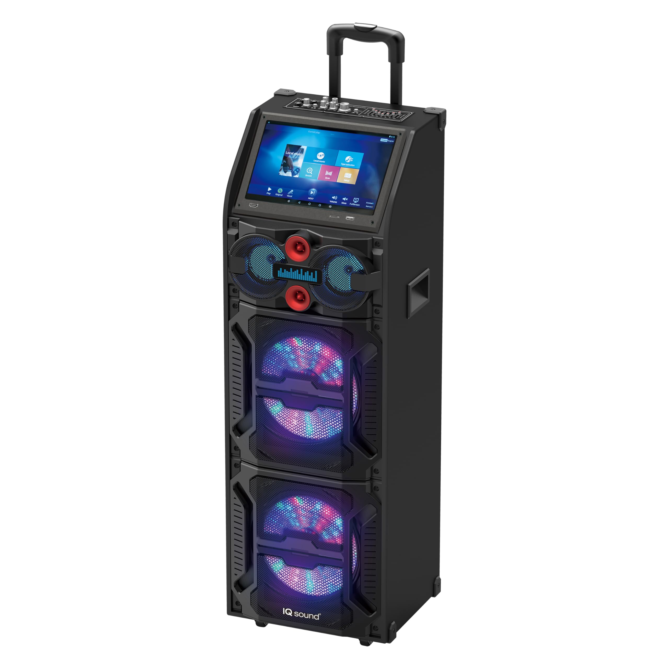 Iq Sound Iq-4922Djwk 2 X 12-Inch Portable Bluetooth Speaker Karaoke & Built-In Tablet, Fm Radio, 7-Band Eq, Built-In Lights, Gui