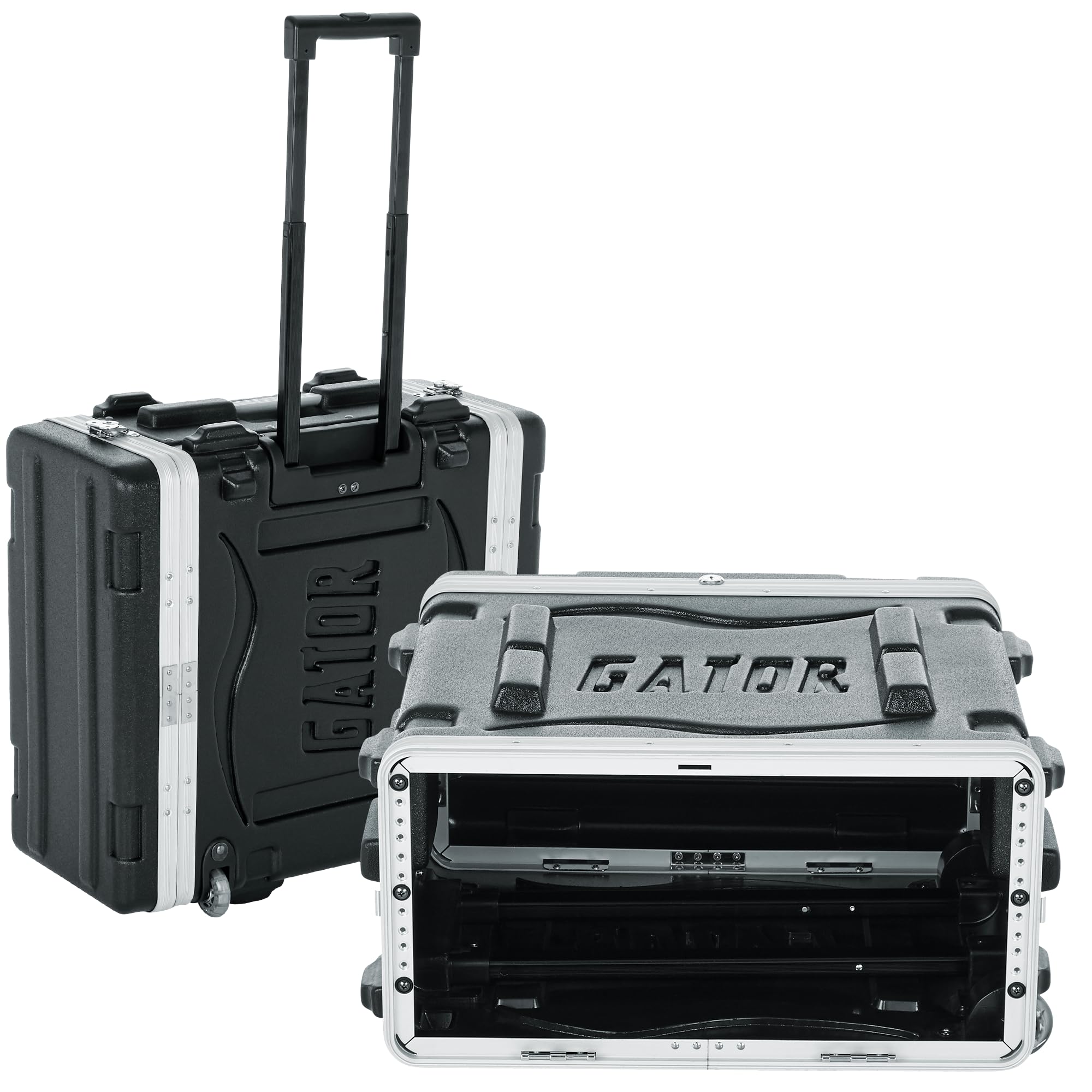 Gator Cases Lightweight Rolling 4U Rack Case with Heavy Duty Latches, Retractable Tow Handle, and Recessed Wheels, Standard 19.2