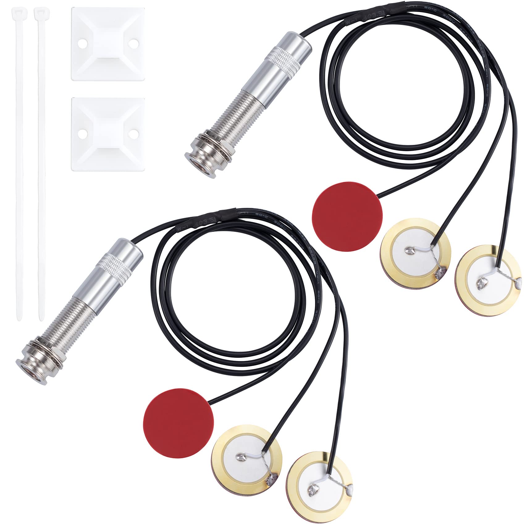 Pagow 2 Sets Acoustic Guitar Pickup, 3 In 1 Pickups Piezo Transducer, Microphone Contact Self-Adhesive Mono Piezo Pickup With Bu