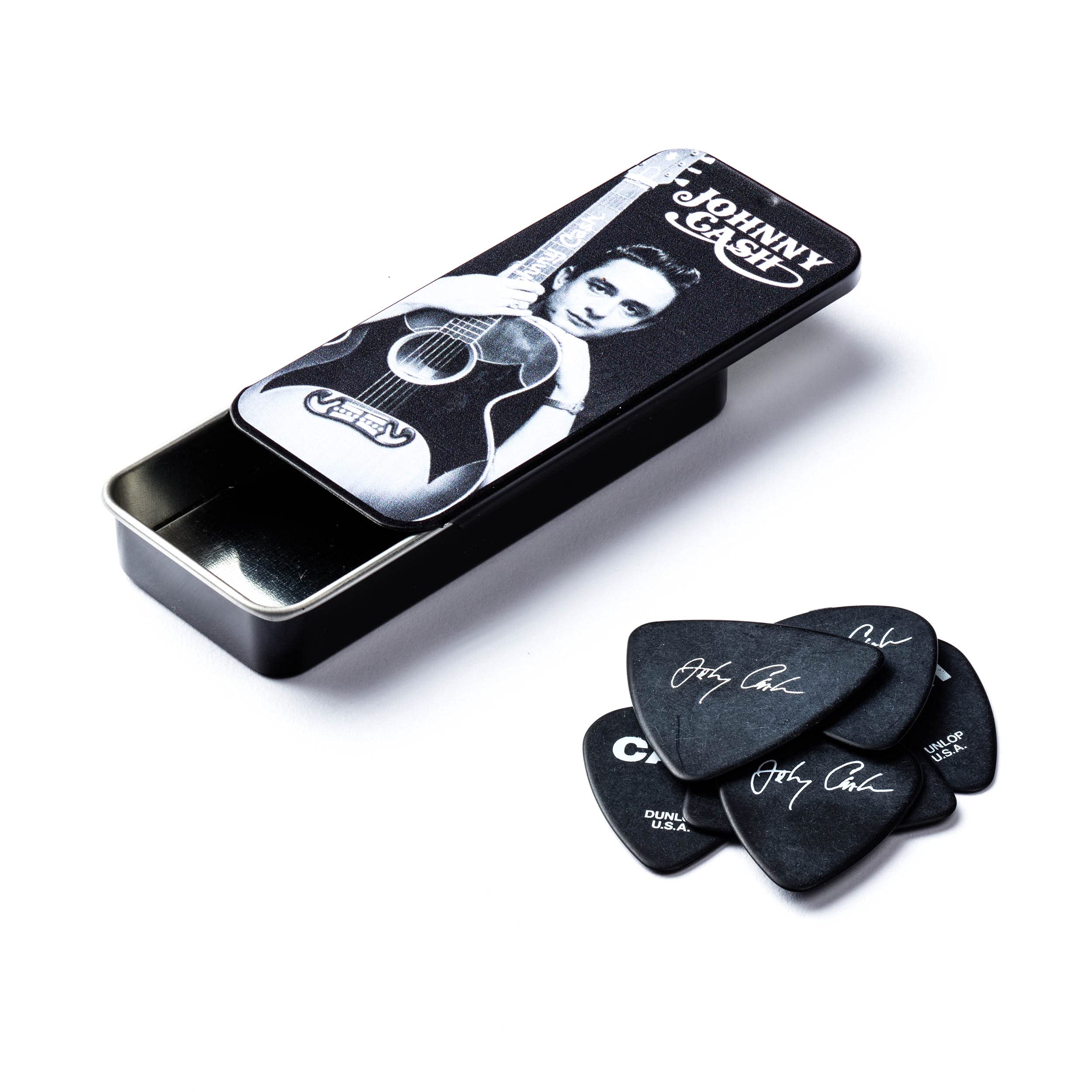 Jim Dunlop Jcpt01M Johnny Cash Memphis Pick Tin, Assorted, Medium, 6 Picks/Tin